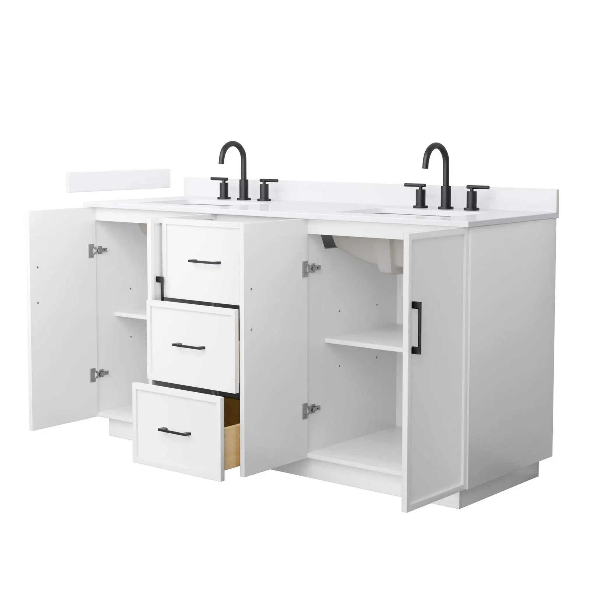 66" Elan TK Elan Double Bathroom Vanity with Toe Kick in White with Matte Black Trim by Wyndham