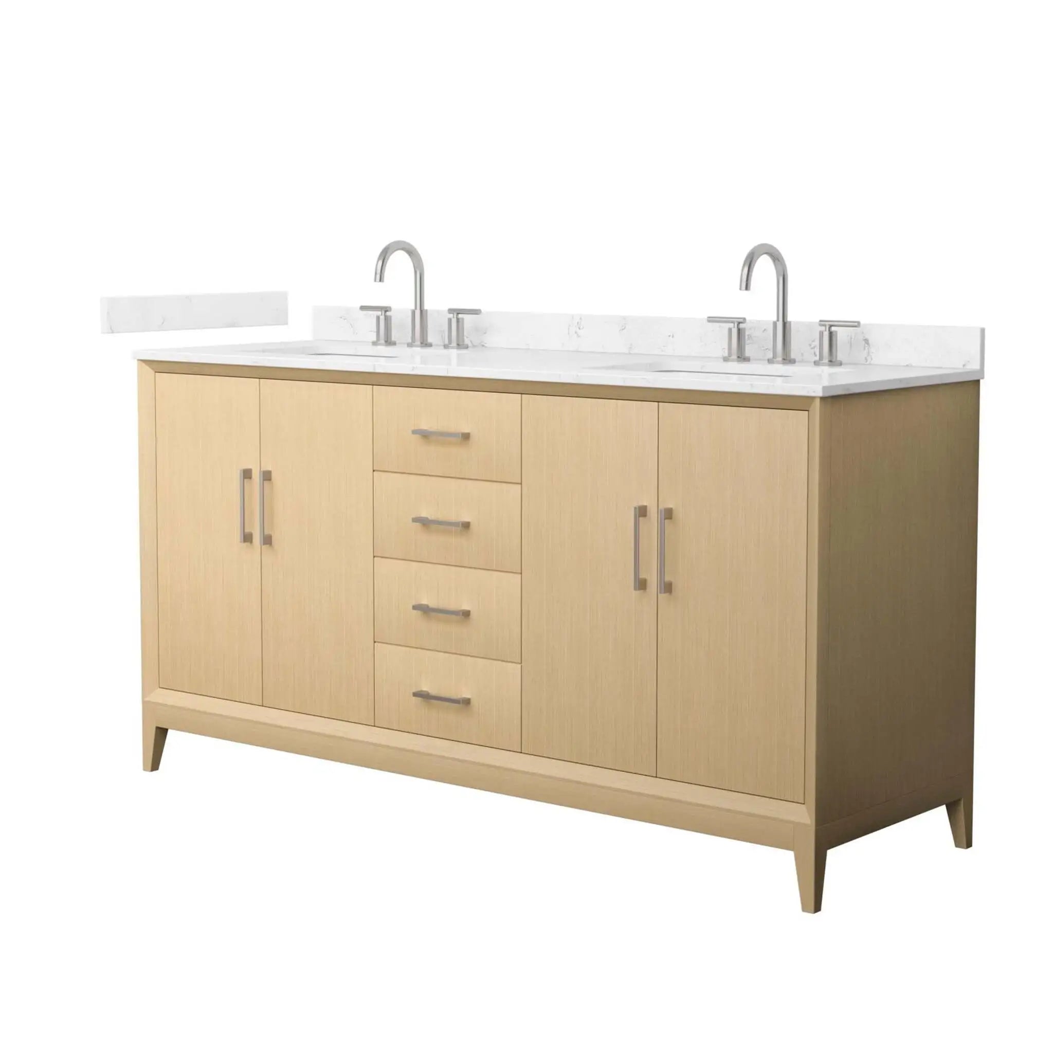 66" Janna Double Bathroom Vanity in White Oak with Brushed Nickel Trim by Wyndham