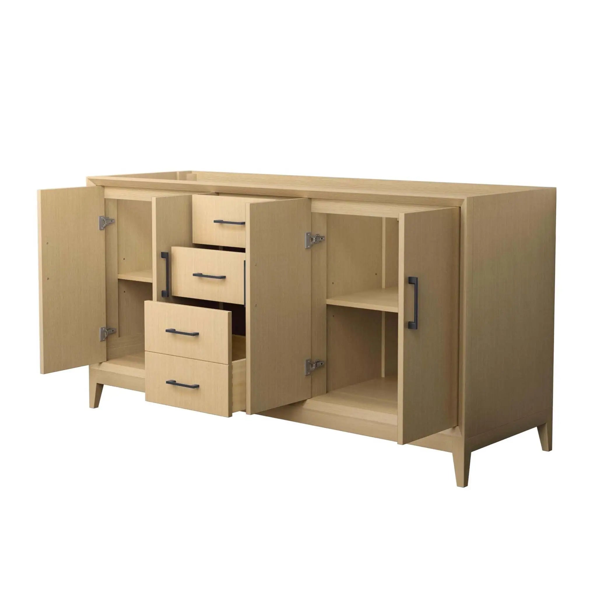 66" Janna Double Bathroom Vanity in White Oak with Matte Black Trim by Wyndham