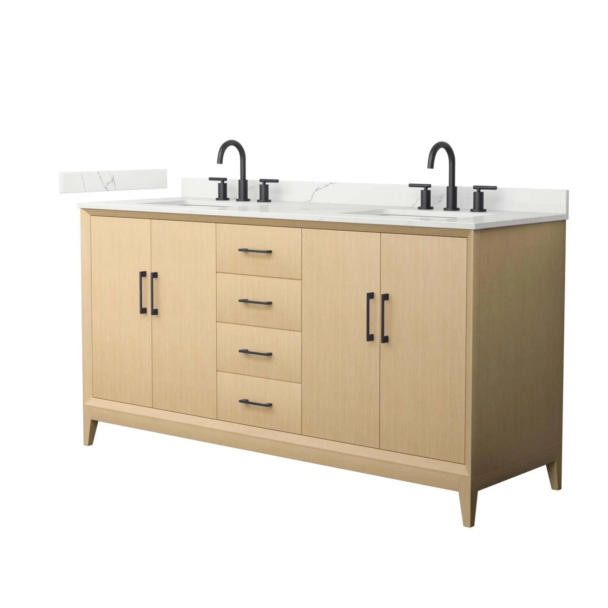 66" Janna Double Bathroom Vanity in White Oak with Matte Black Trim by Wyndham