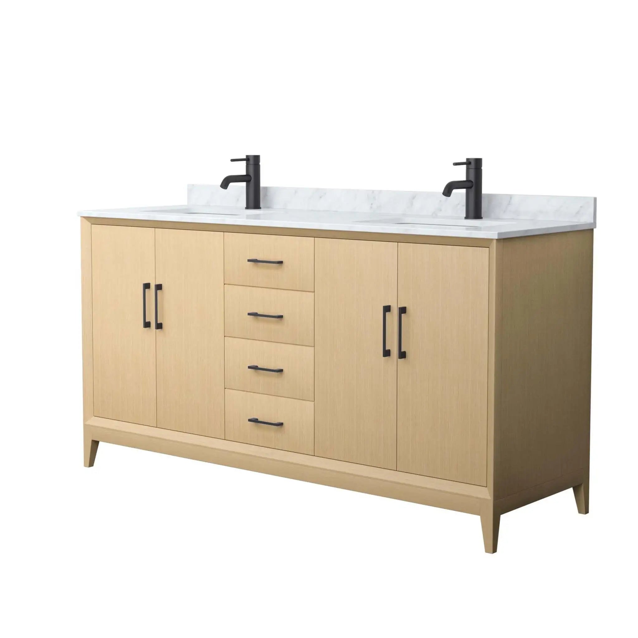 66" Janna Double Bathroom Vanity in White Oak with Matte Black Trim by Wyndham