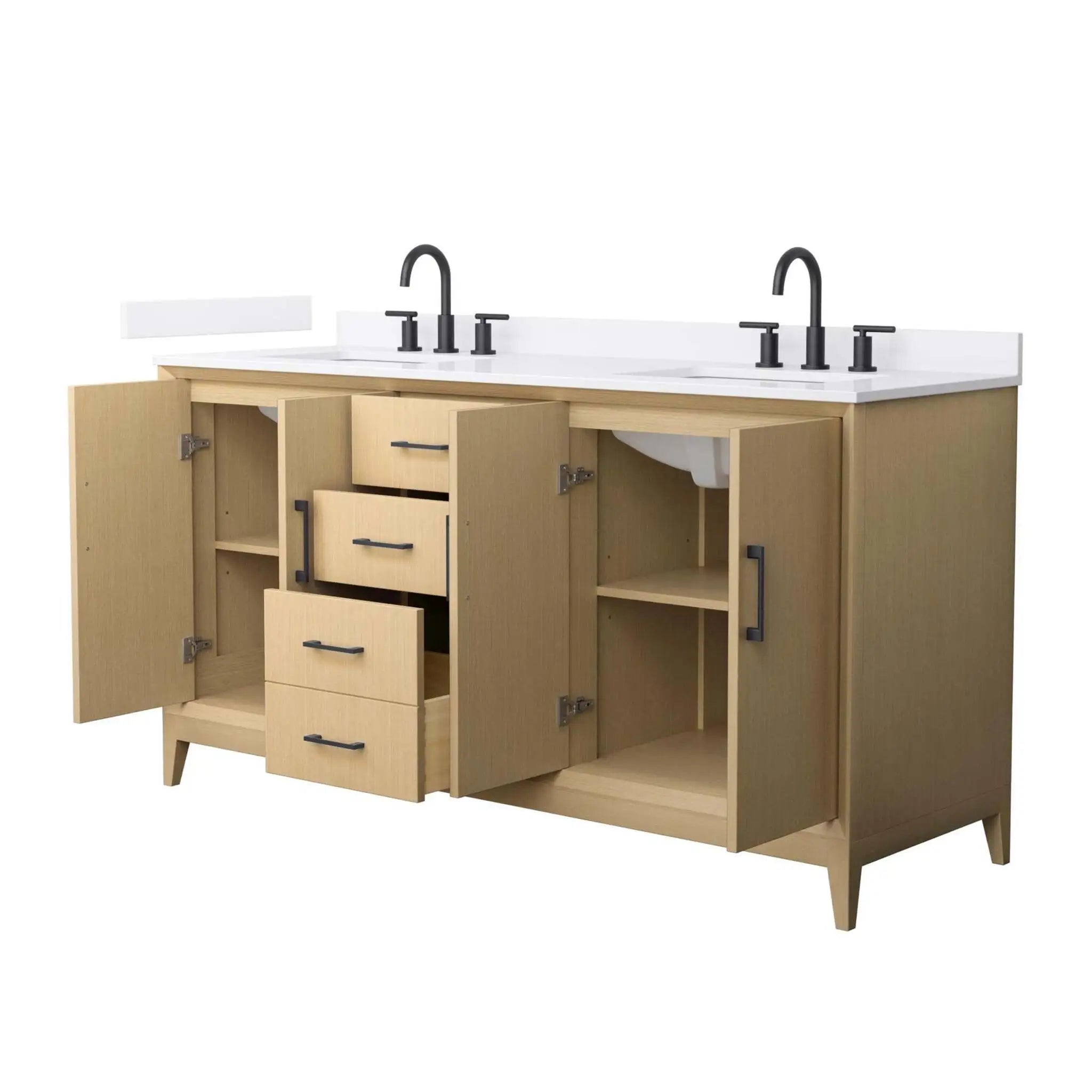 66" Janna Double Bathroom Vanity in White Oak with Matte Black Trim by Wyndham