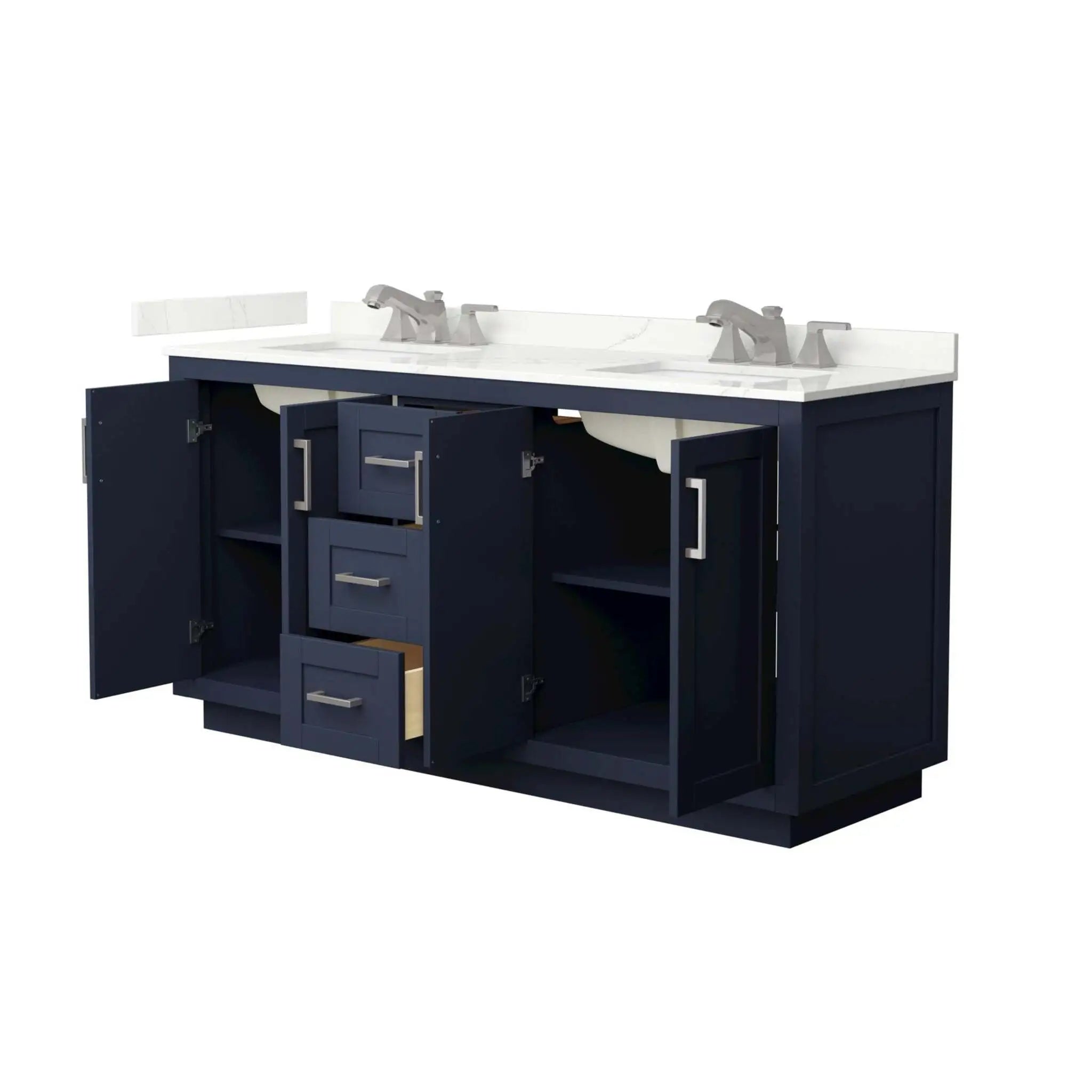 66" Miranda Double Bathroom Vanity in Dark Blue with Brushed Nickel Trim by Wyndham