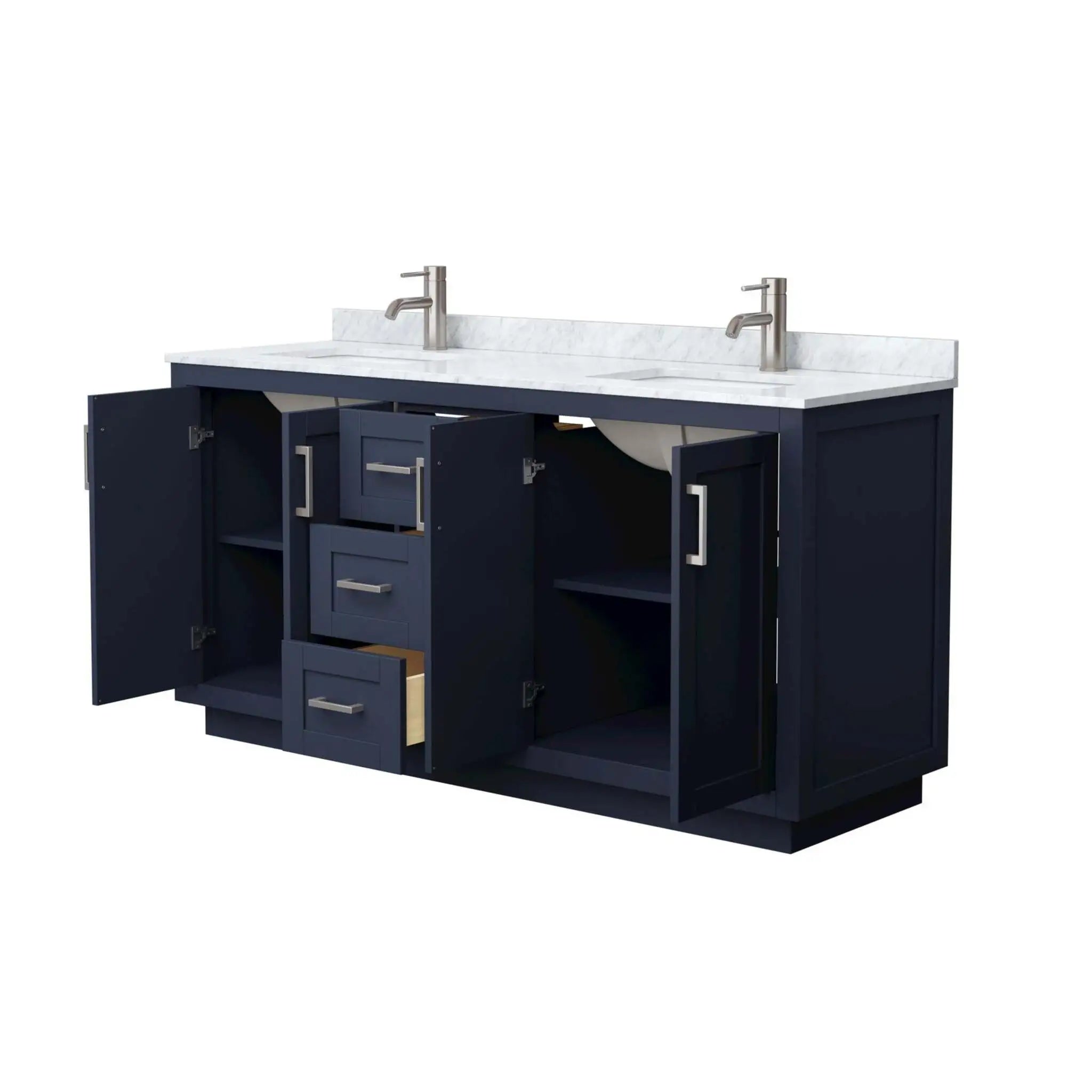 66" Miranda Double Bathroom Vanity in Dark Blue with Brushed Nickel Trim by Wyndham