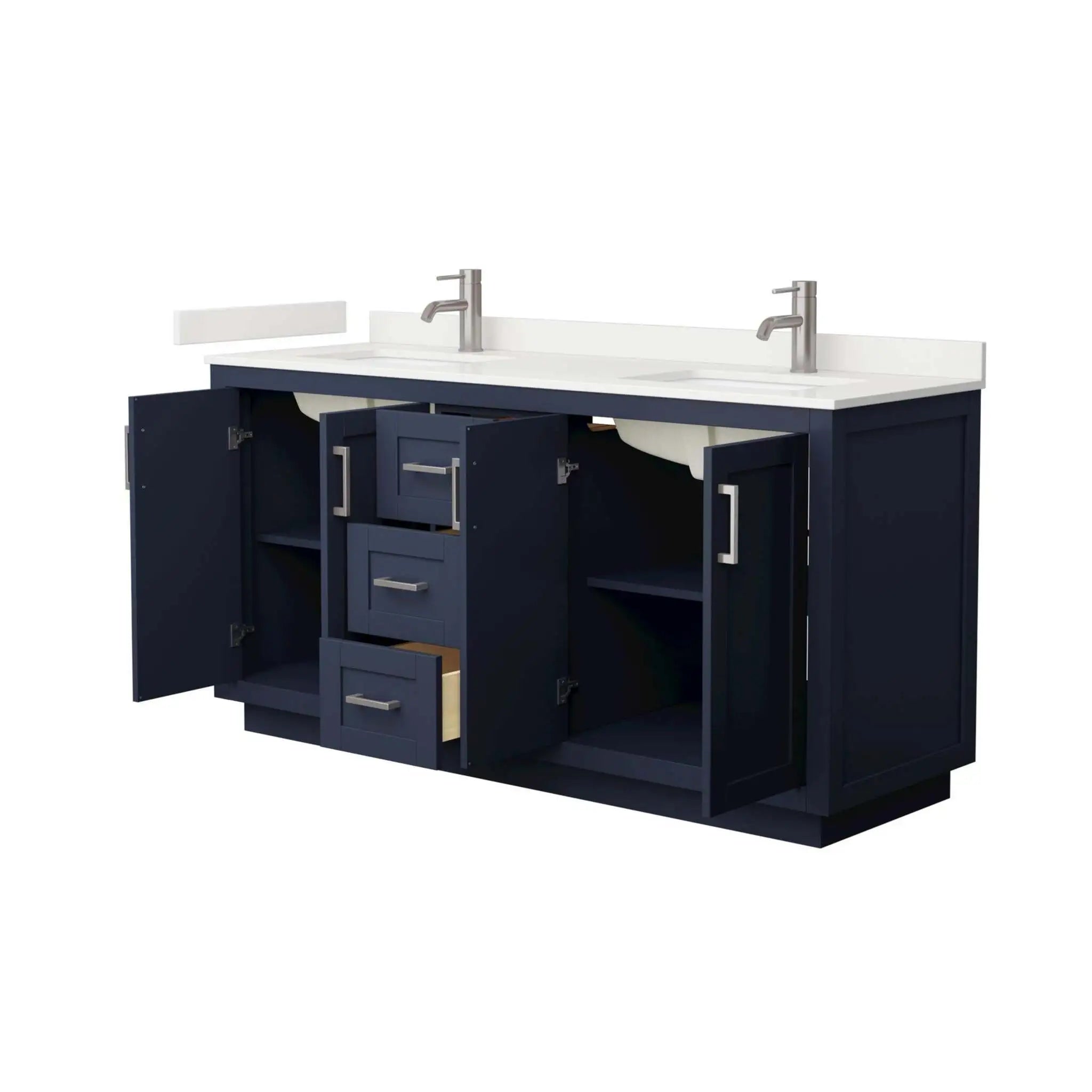 66" Miranda Double Bathroom Vanity in Dark Blue with Brushed Nickel Trim by Wyndham