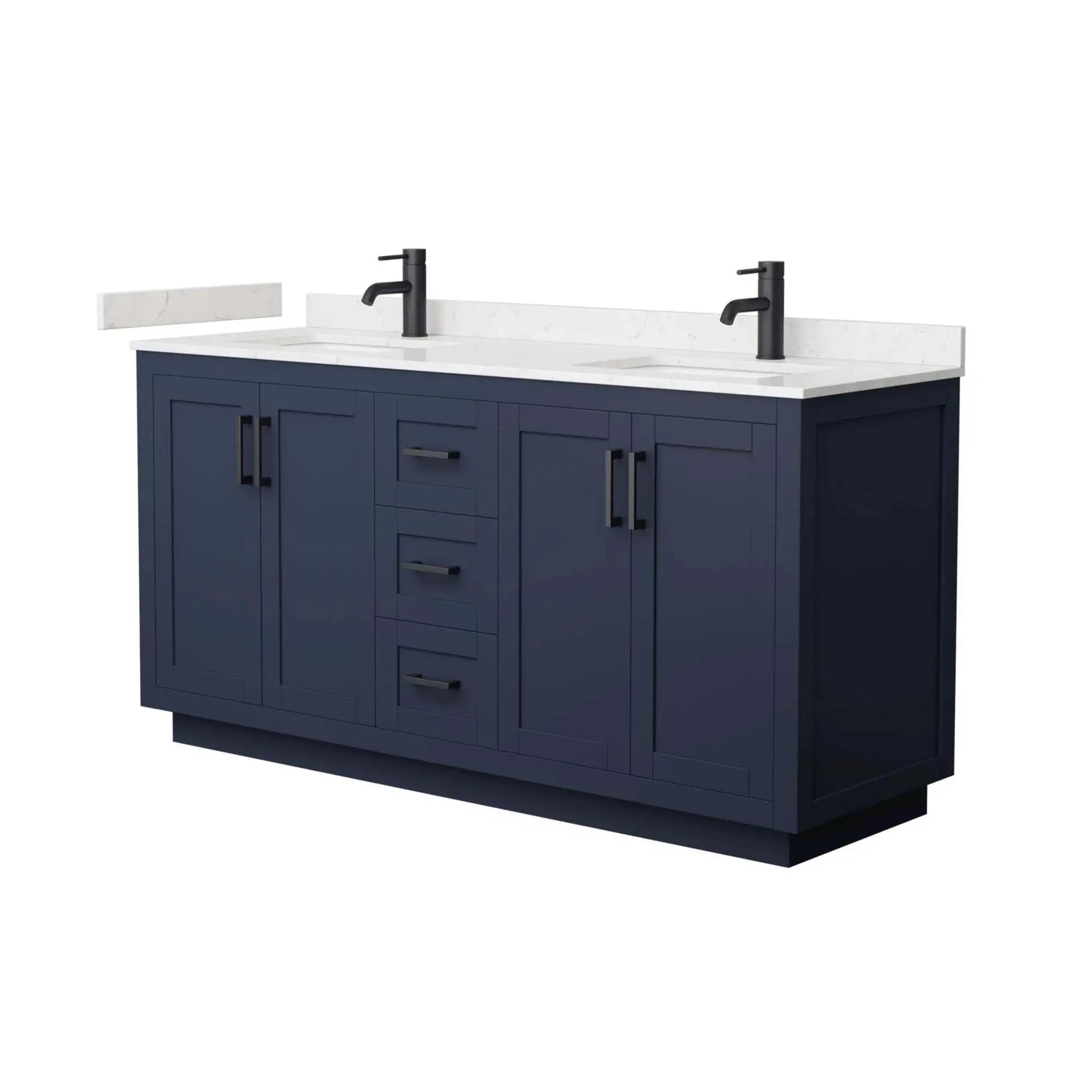 66" Miranda Double Bathroom Vanity in Dark Blue with Matte Black Trim by Wyndham