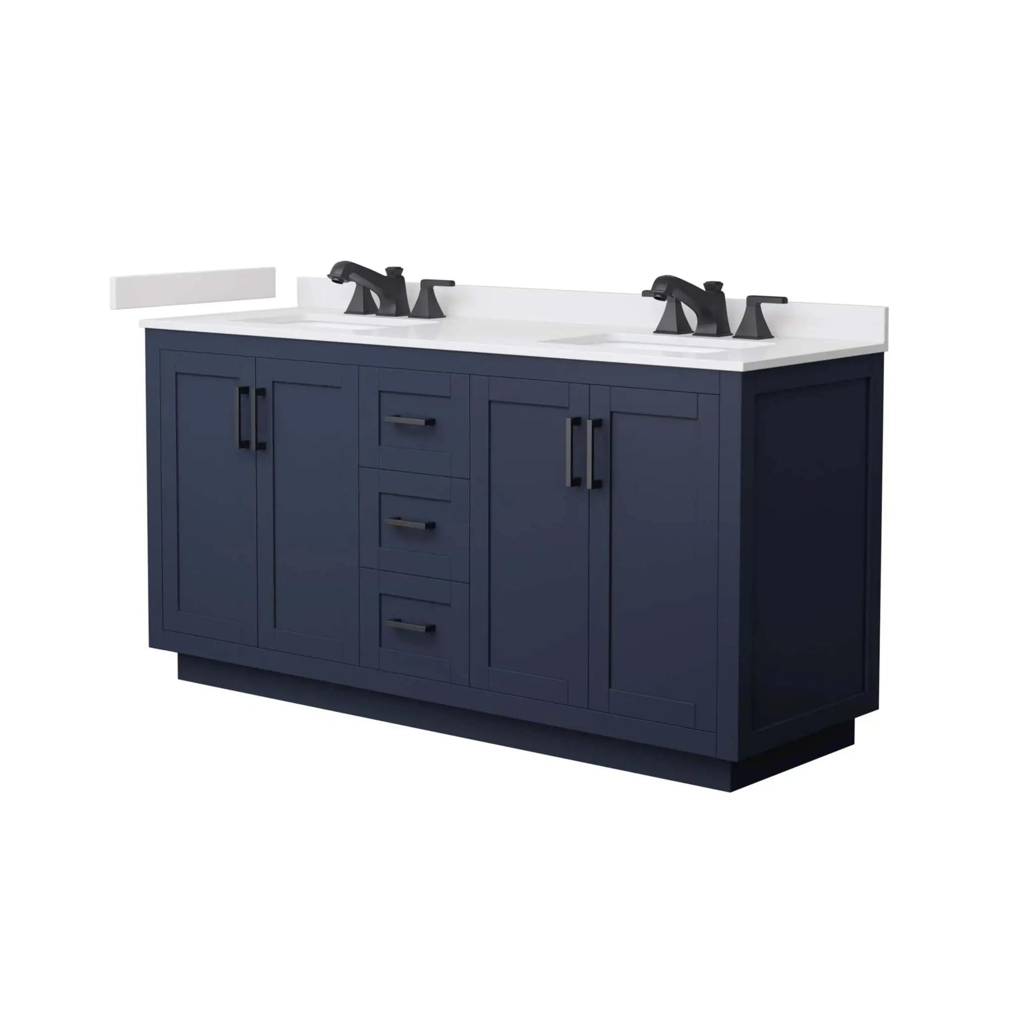 66" Miranda Double Bathroom Vanity in Dark Blue with Matte Black Trim by Wyndham