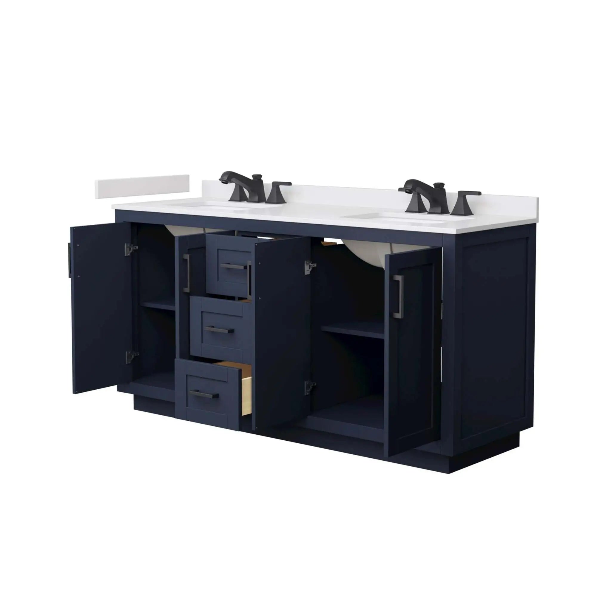 66" Miranda Double Bathroom Vanity in Dark Blue with Matte Black Trim by Wyndham