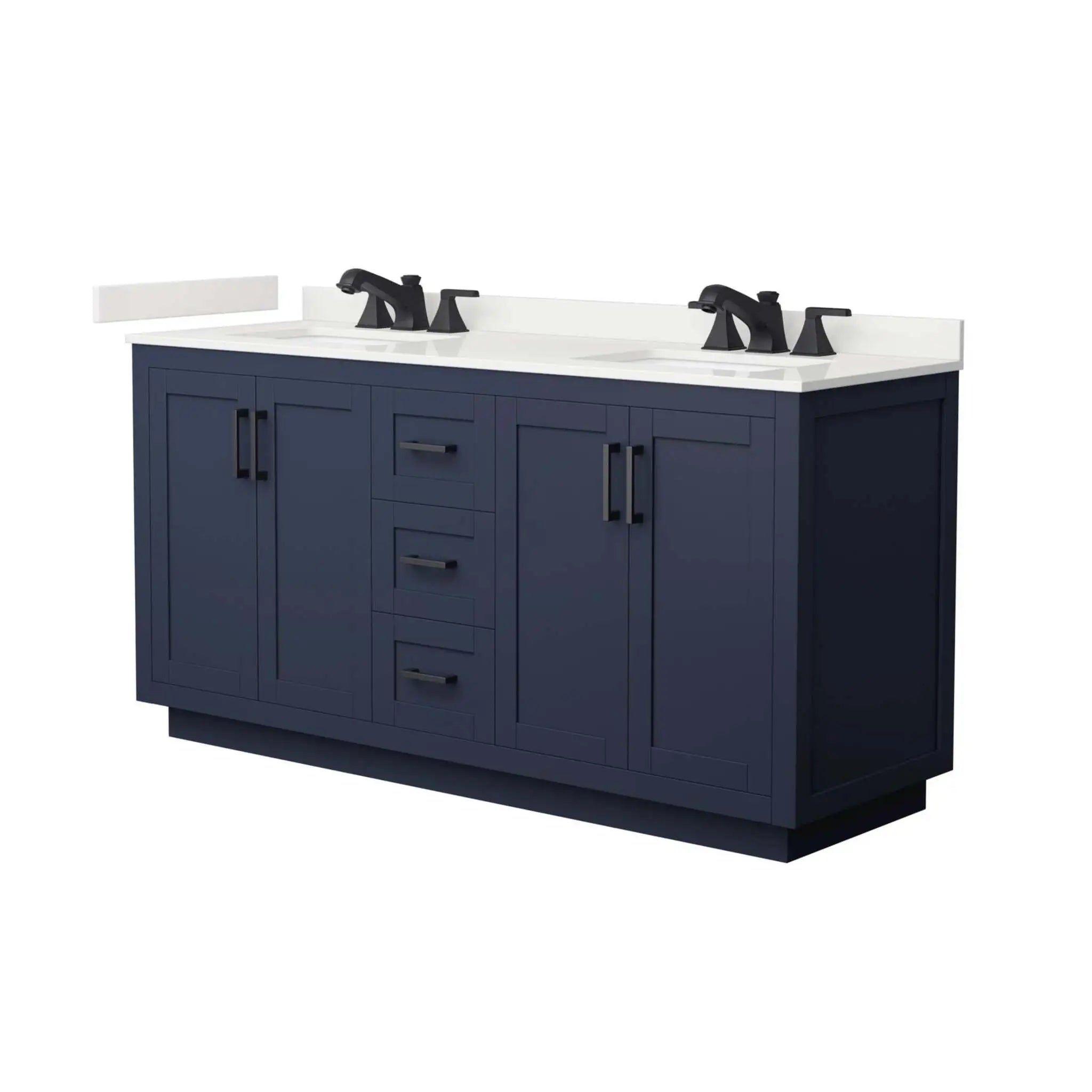 66" Miranda Double Bathroom Vanity in Dark Blue with Matte Black Trim by Wyndham