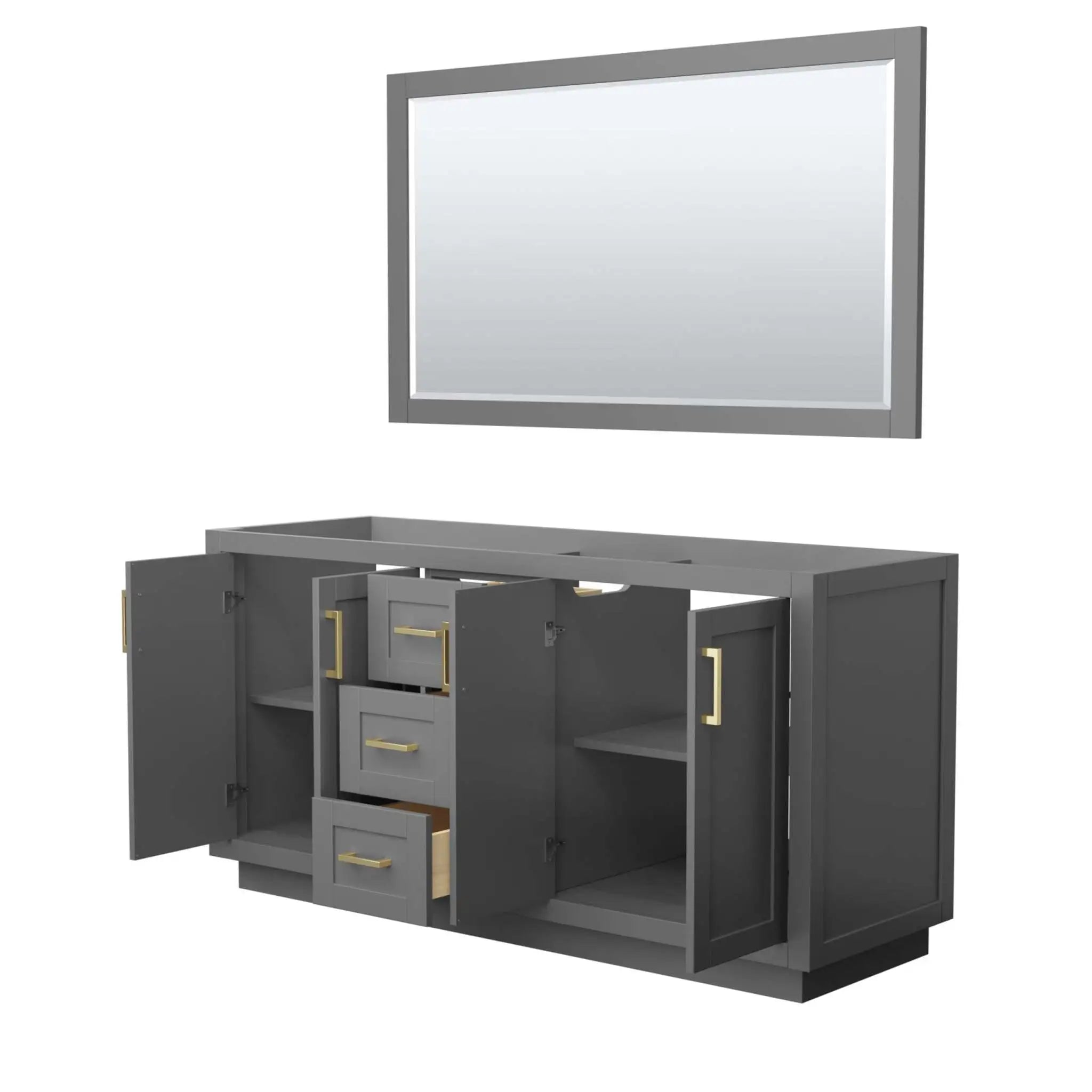 66" Miranda Double Bathroom Vanity in Dark Gray with Brushed Gold Trim & 58" Mirror by Wyndham