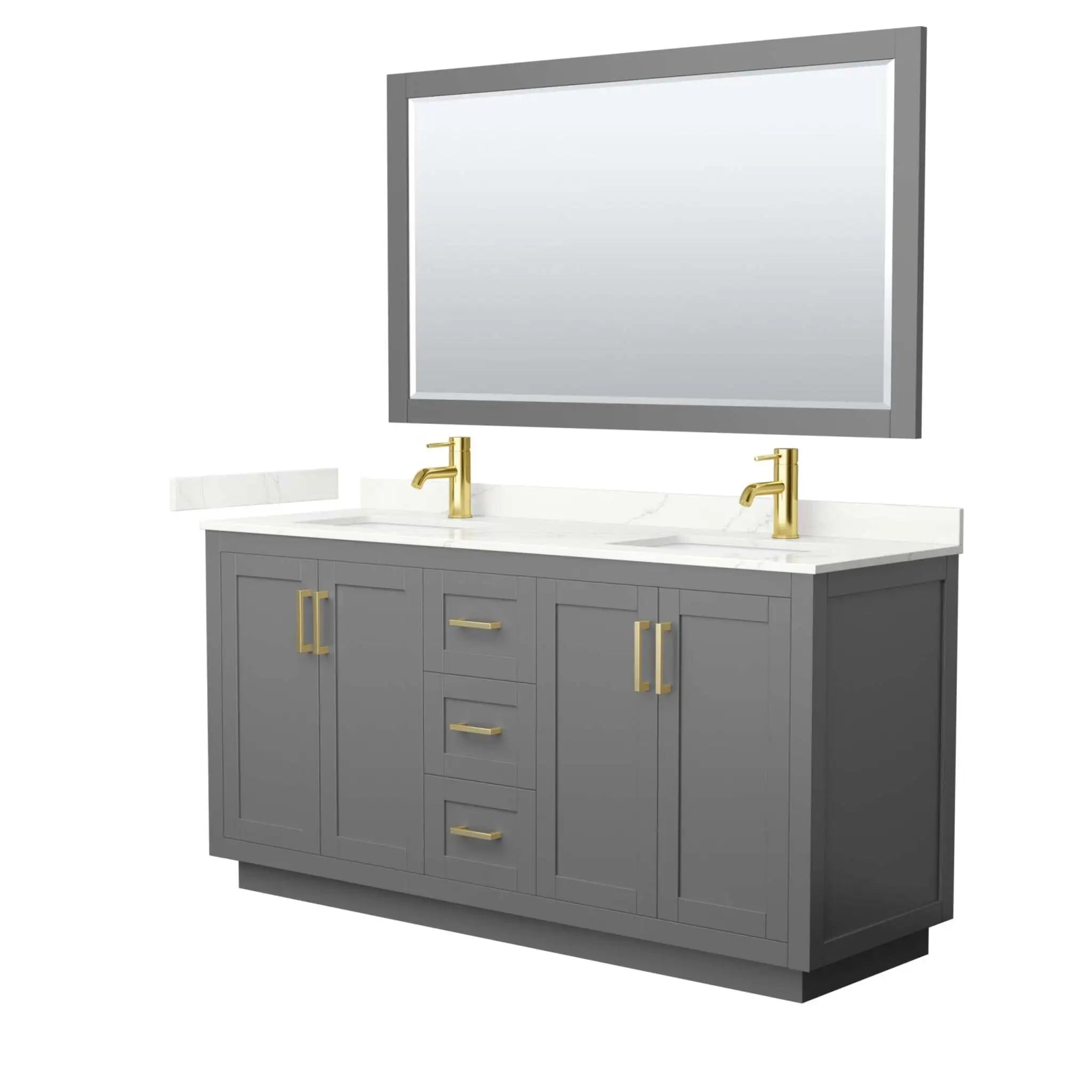 66" Miranda Double Bathroom Vanity in Dark Gray with Brushed Gold Trim & 58" Mirror by Wyndham