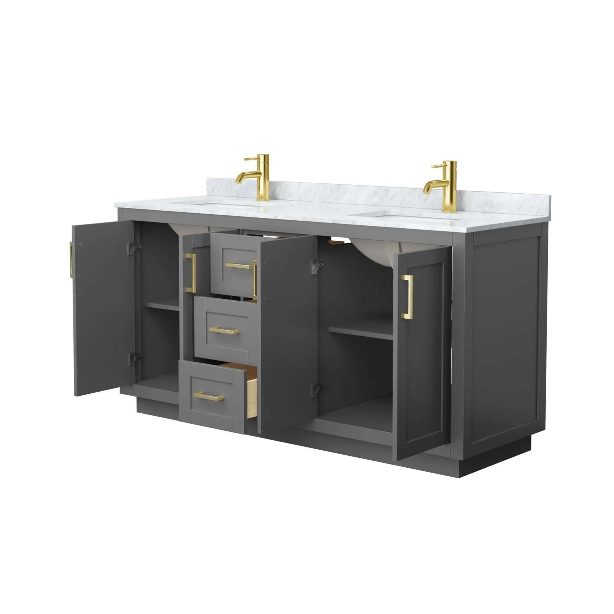 66" Miranda Double Bathroom Vanity in Dark Gray with Brushed Gold Trim by Wyndham