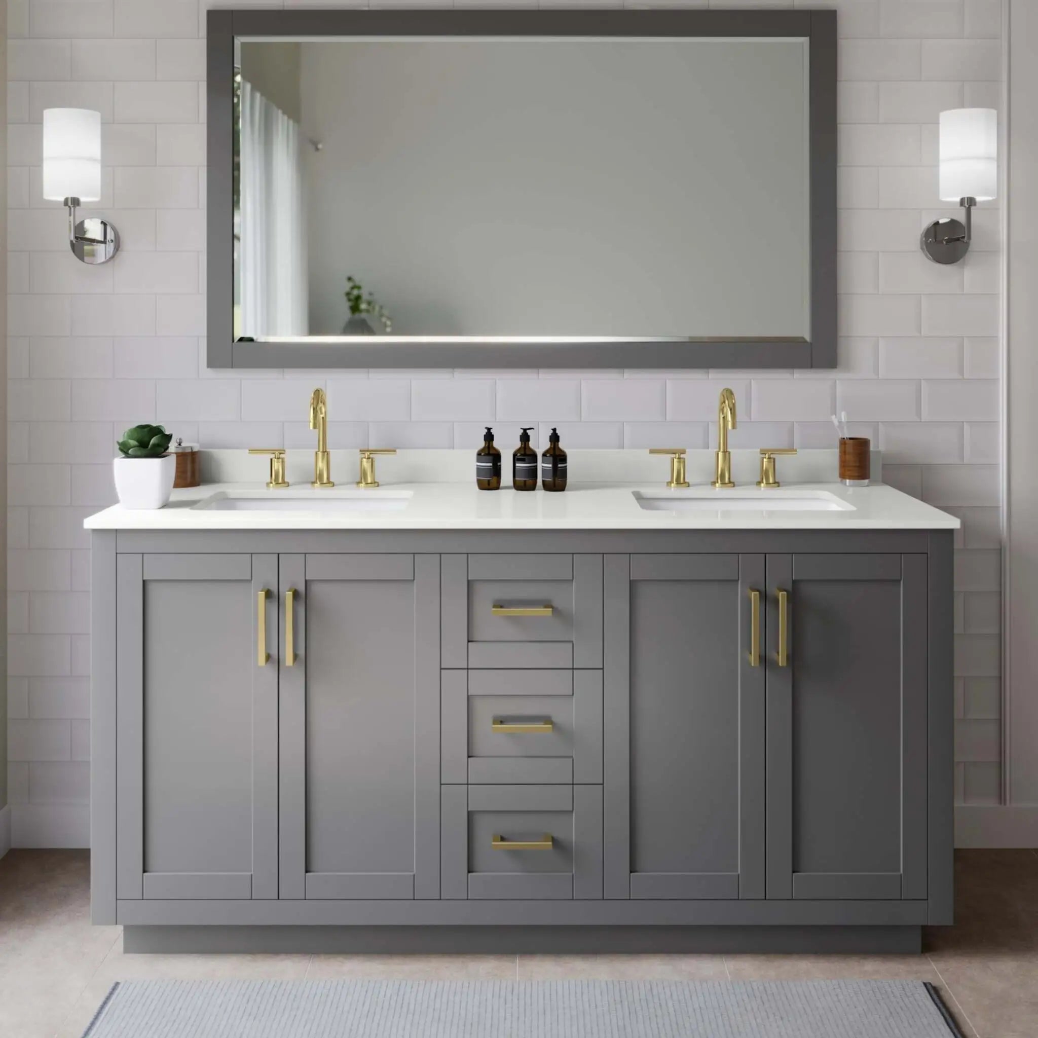 66" Miranda Double Bathroom Vanity in Dark Gray with Brushed Gold Trim by Wyndham
