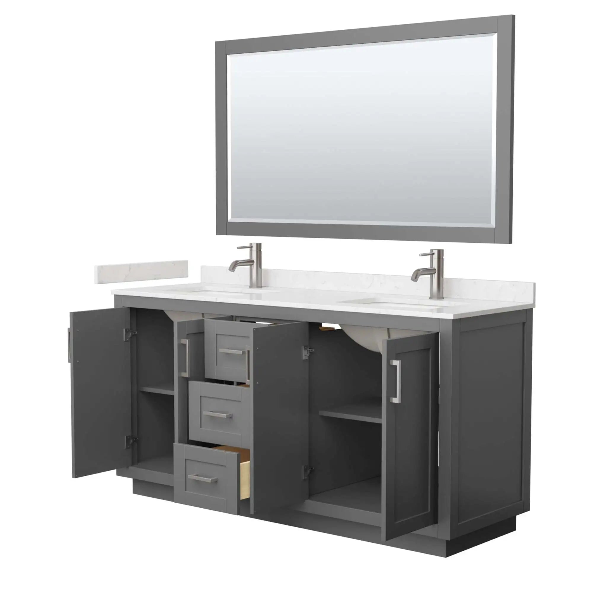 66" Miranda Double Bathroom Vanity in Dark Gray with Brushed Nickel Trim & 58" Mirror by Wyndham