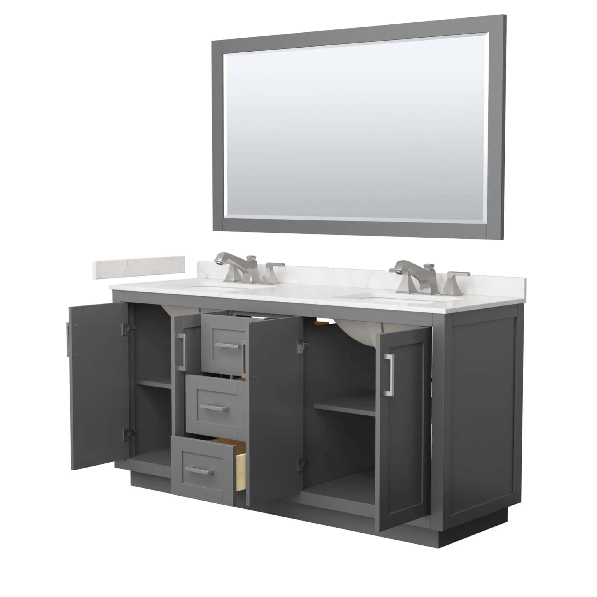 66" Miranda Double Bathroom Vanity in Dark Gray with Brushed Nickel Trim & 58" Mirror by Wyndham