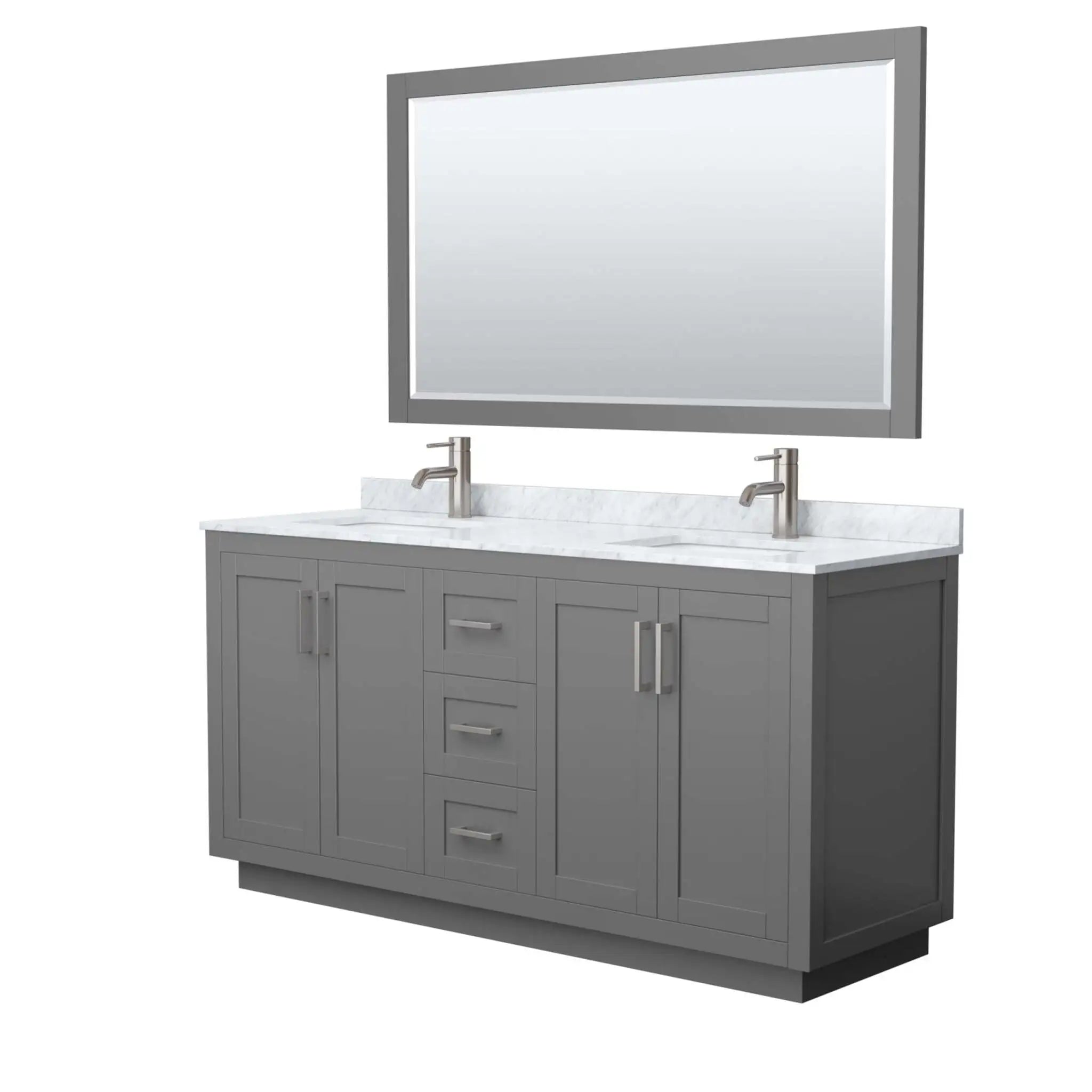 66" Miranda Double Bathroom Vanity in Dark Gray with Brushed Nickel Trim & 58" Mirror by Wyndham