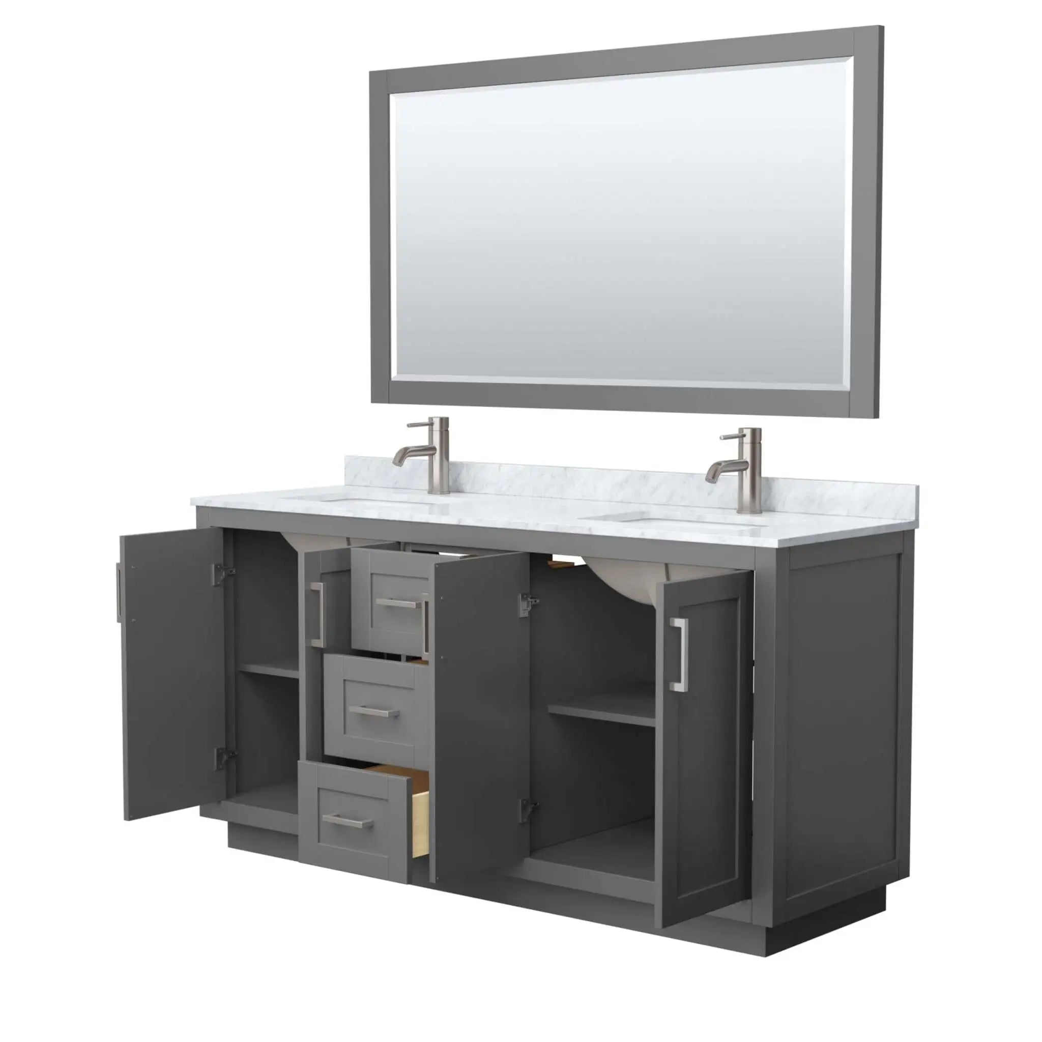 66" Miranda Double Bathroom Vanity in Dark Gray with Brushed Nickel Trim & 58" Mirror by Wyndham
