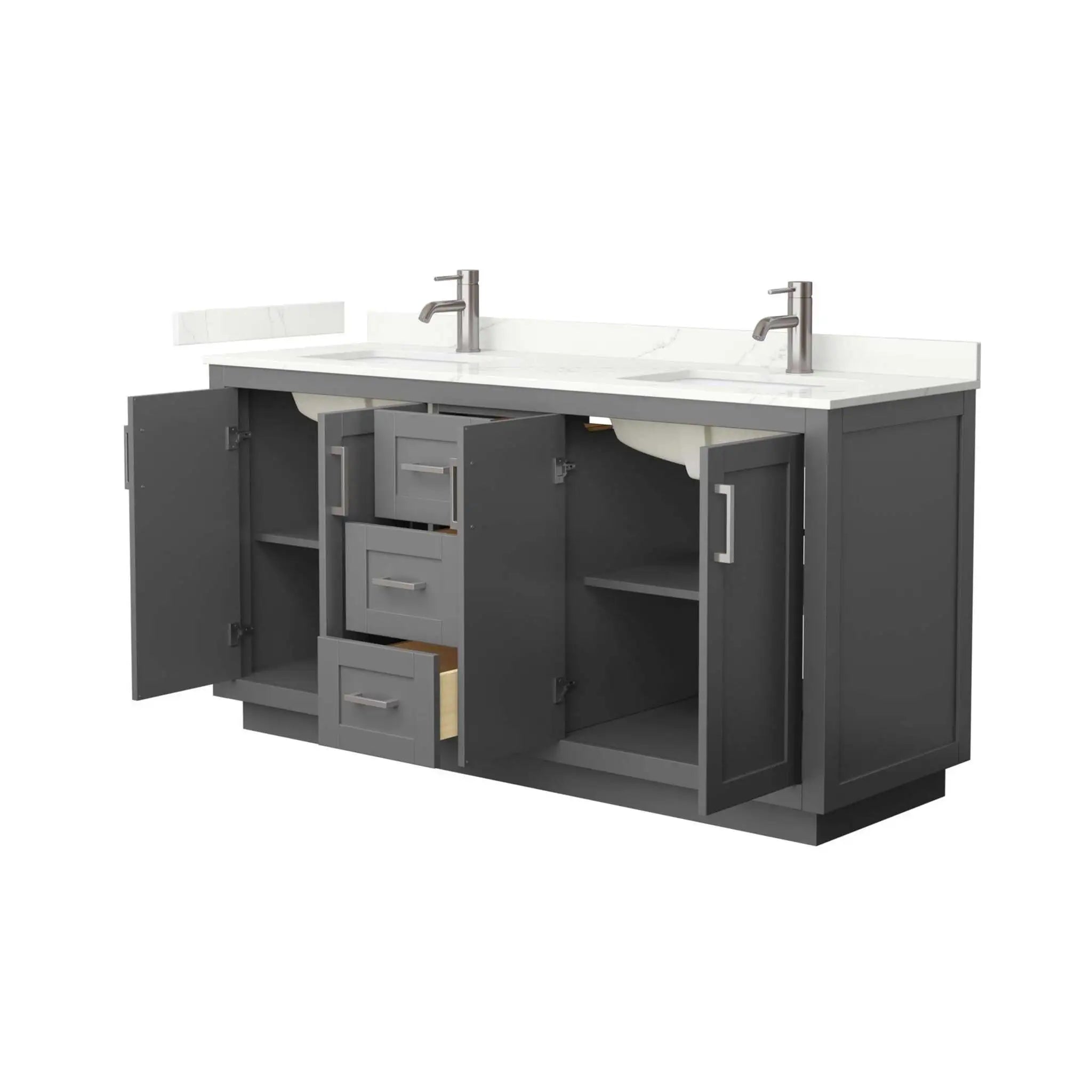 66" Miranda Double Bathroom Vanity in Dark Gray with Brushed Nickel Trim by Wyndham
