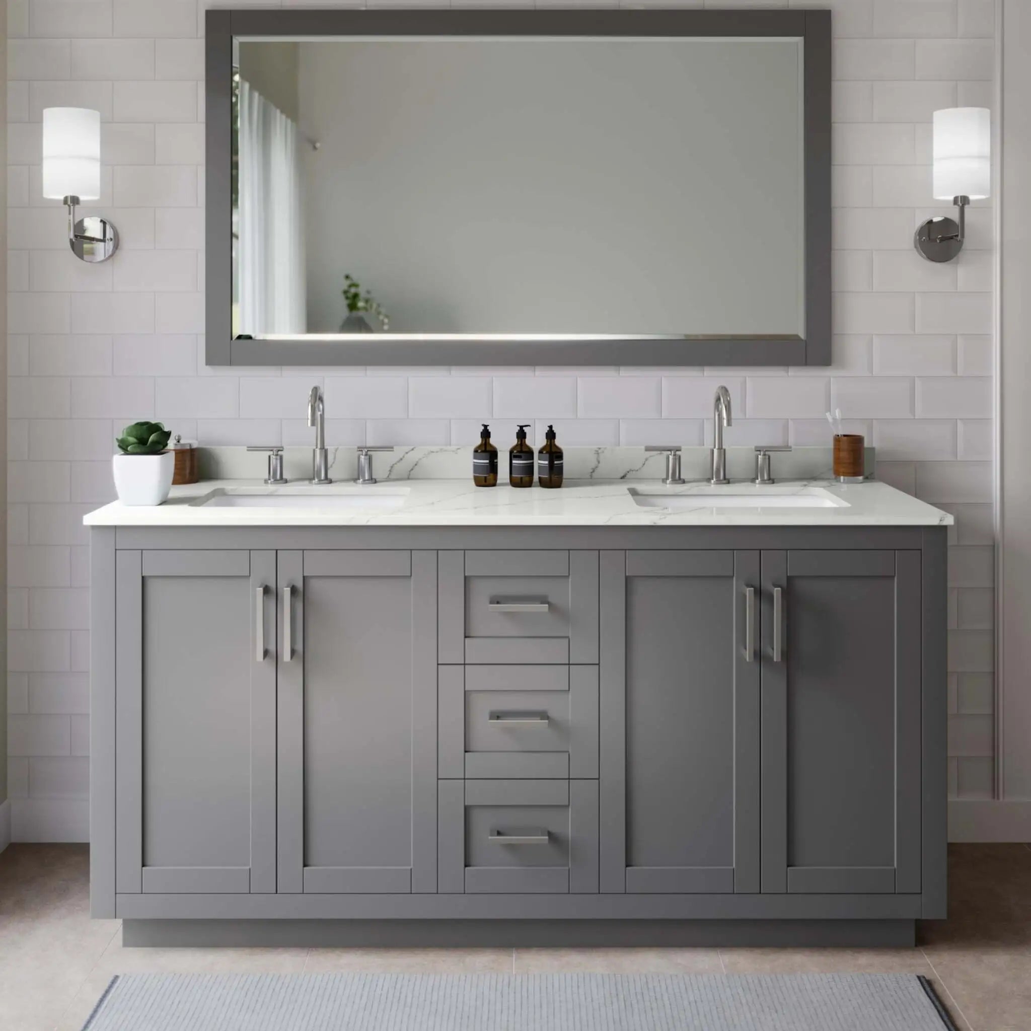 66" Miranda Double Bathroom Vanity in Dark Gray with Brushed Nickel Trim by Wyndham