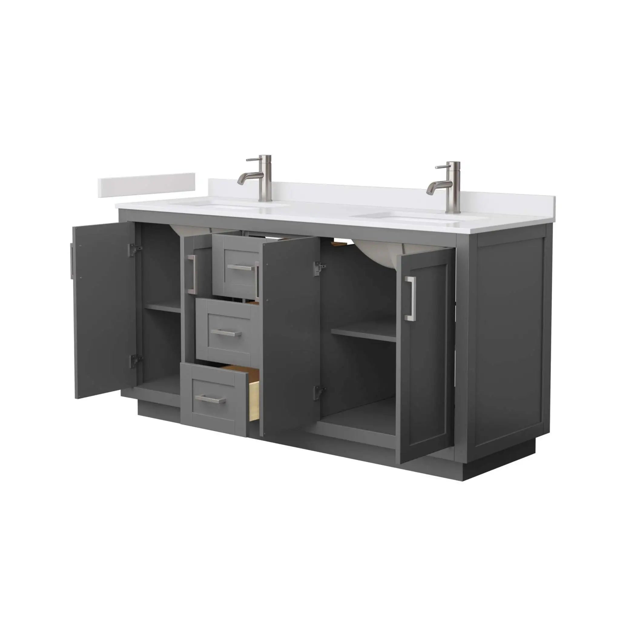 66" Miranda Double Bathroom Vanity in Dark Gray with Brushed Nickel Trim by Wyndham
