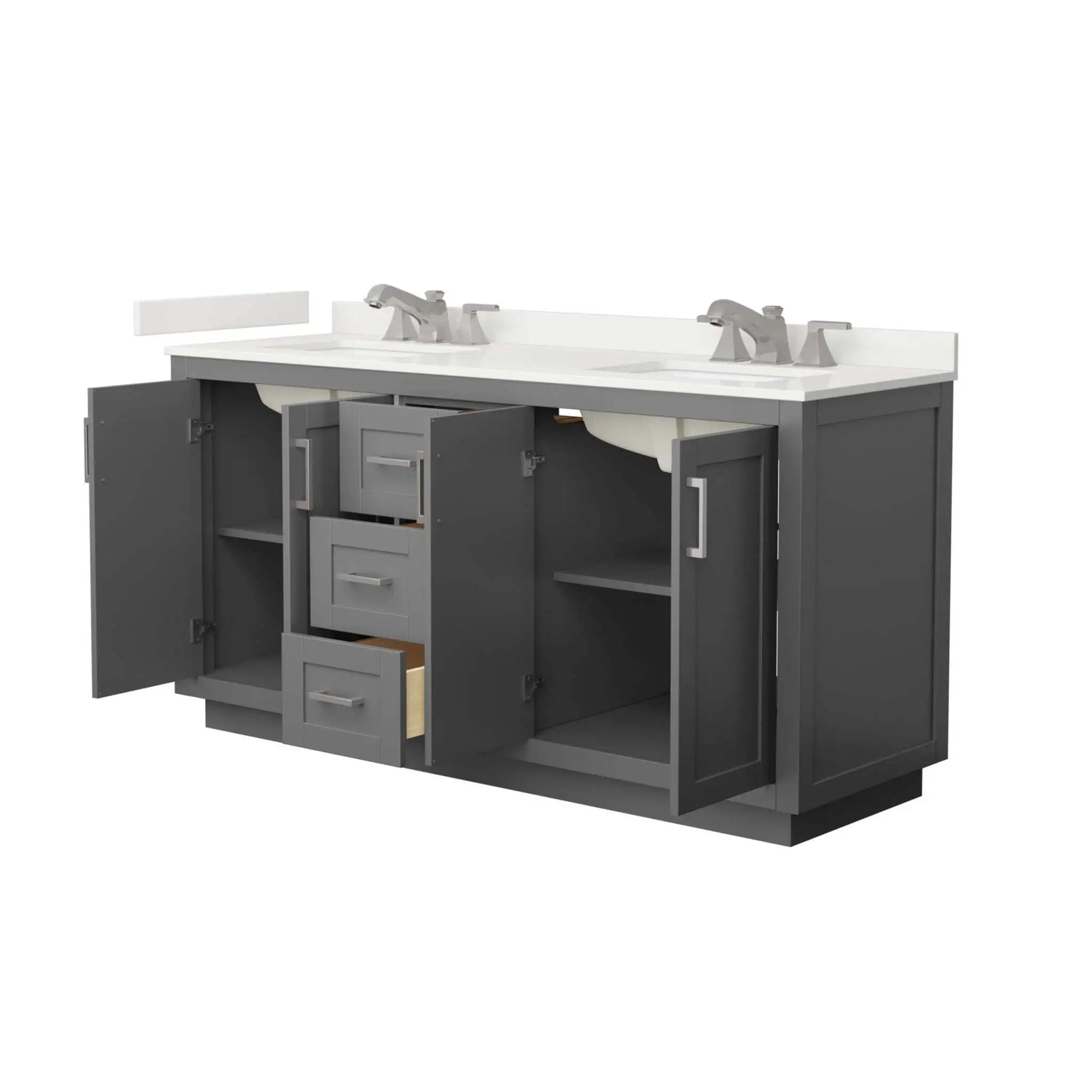 66" Miranda Double Bathroom Vanity in Dark Gray with Brushed Nickel Trim by Wyndham