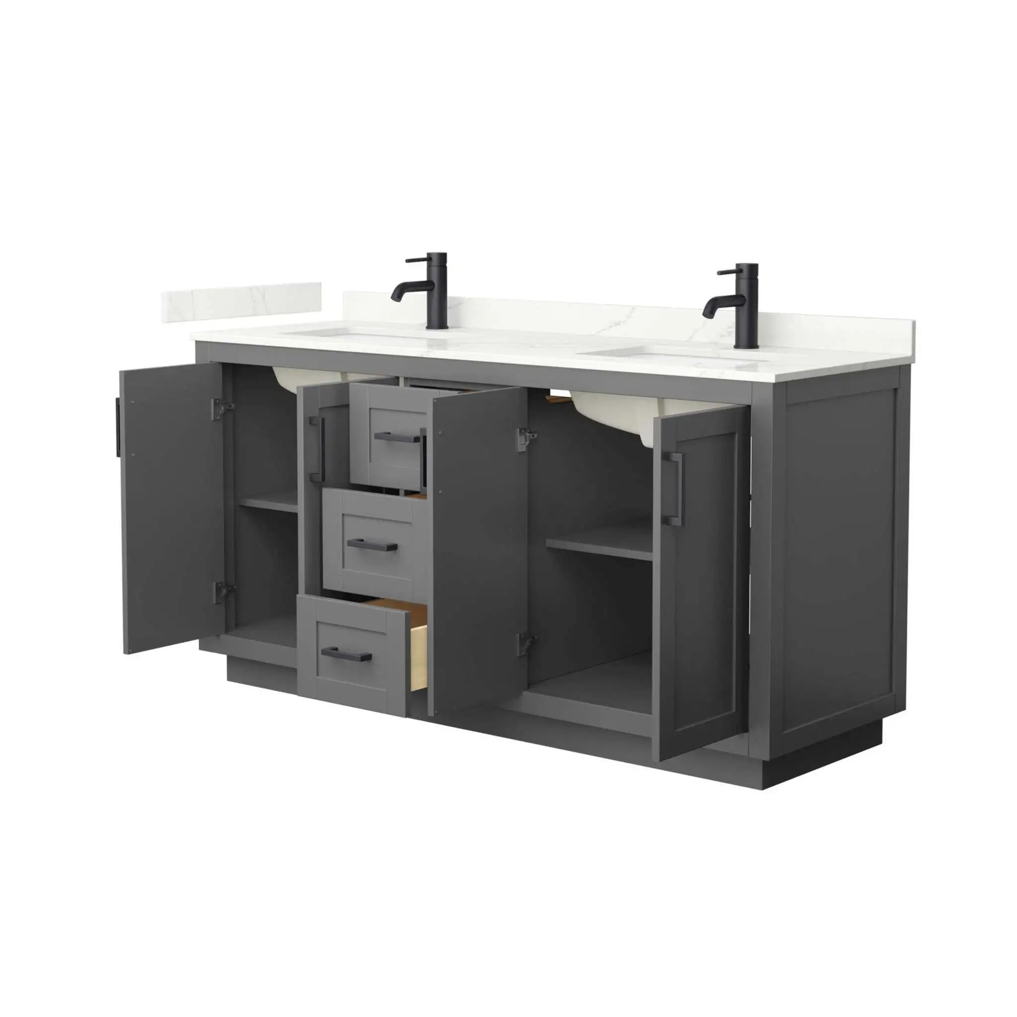 66" Miranda Double Bathroom Vanity in Dark Gray with Matte Black Trim by Wyndham