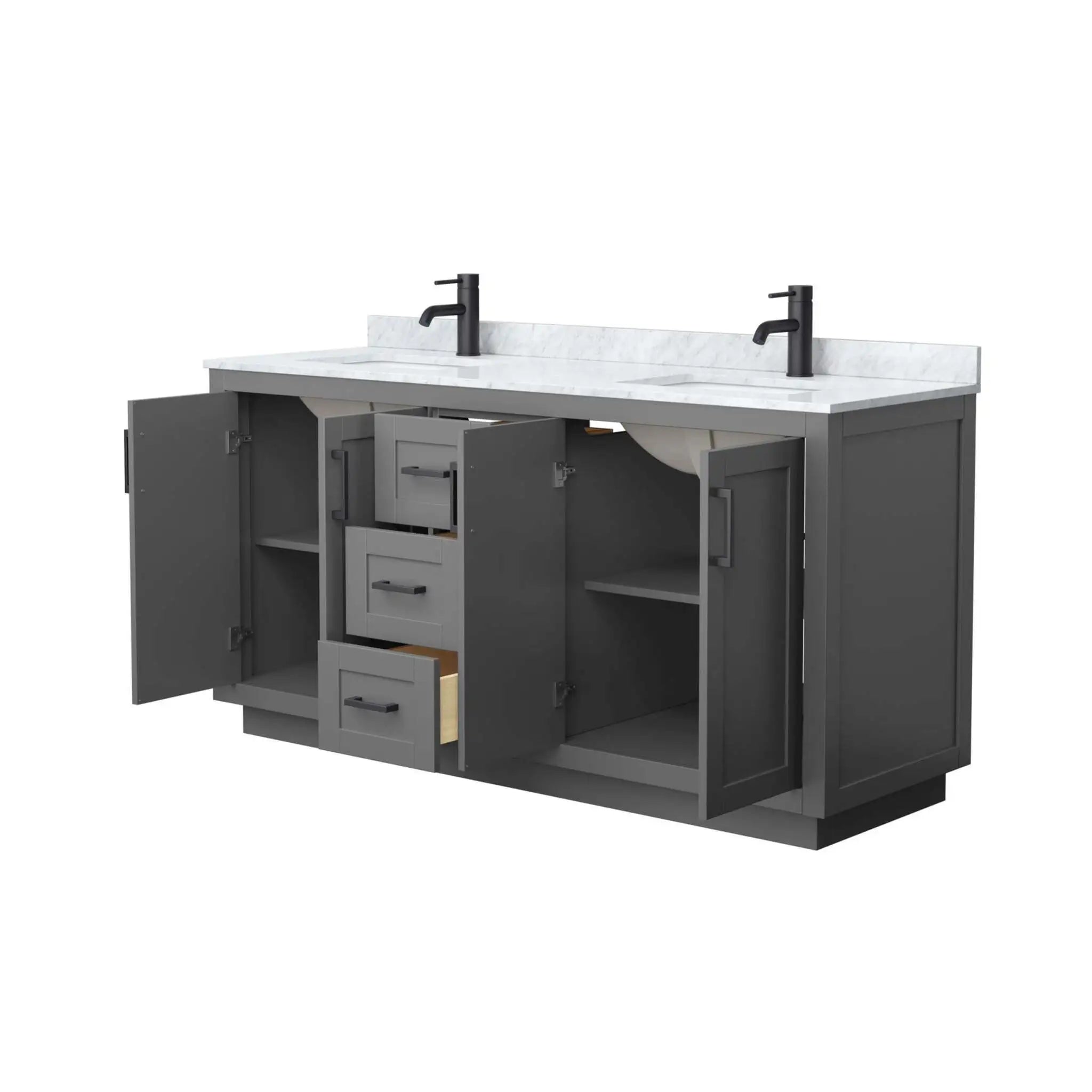 66" Miranda Double Bathroom Vanity in Dark Gray with Matte Black Trim by Wyndham