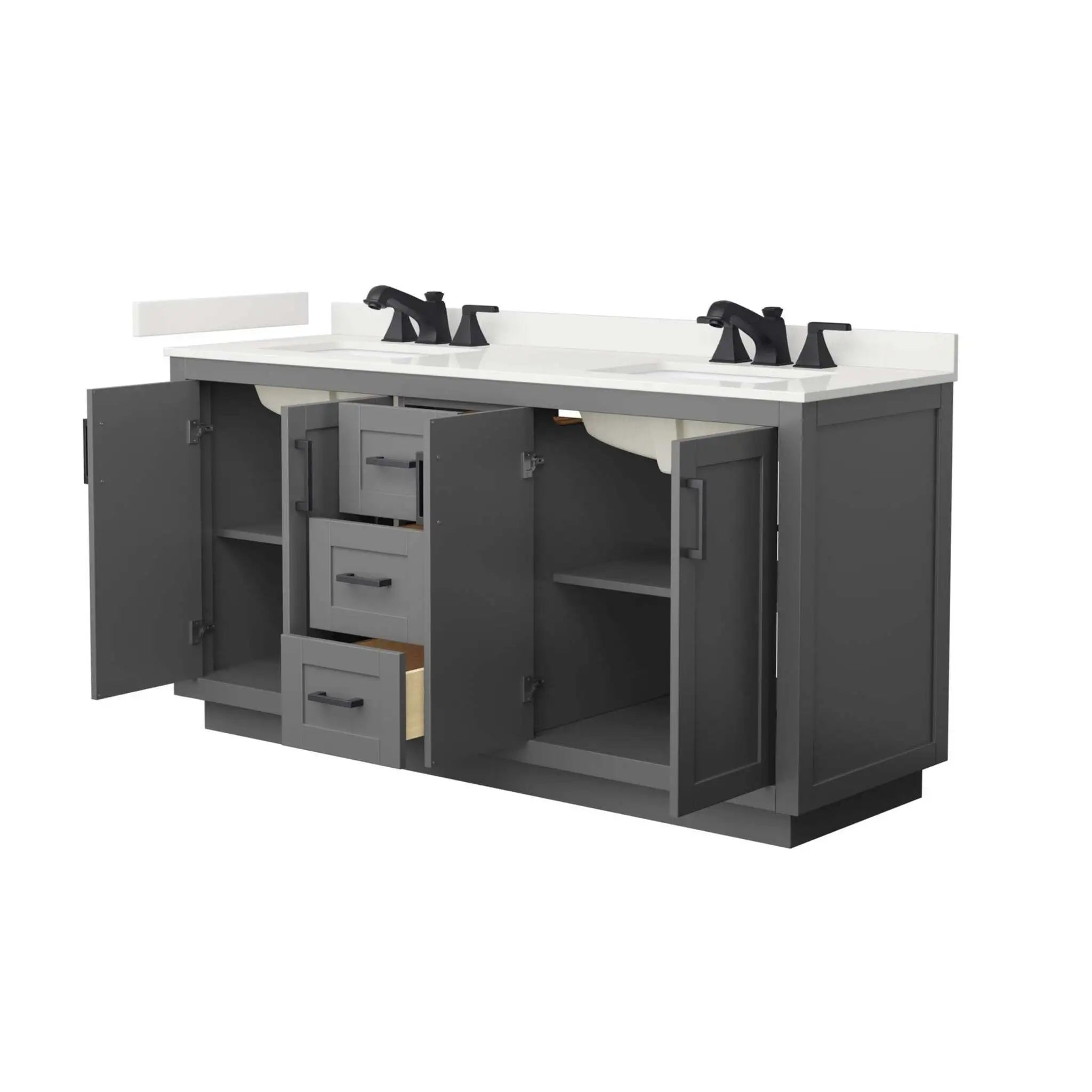 66" Miranda Double Bathroom Vanity in Dark Gray with Matte Black Trim by Wyndham