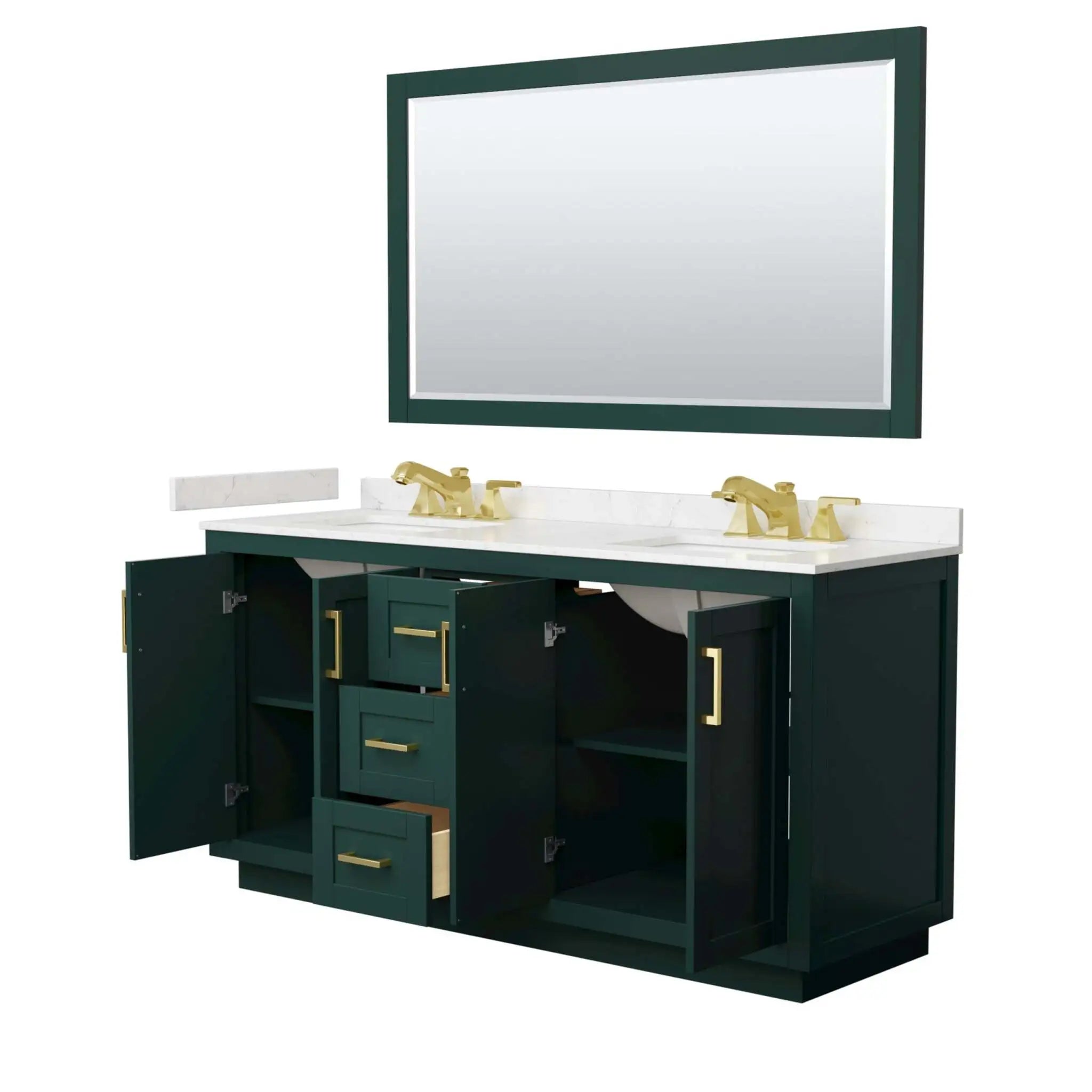 66" Miranda Double Bathroom Vanity in Green with Brushed Gold Trim & 58" Mirror by Wyndham