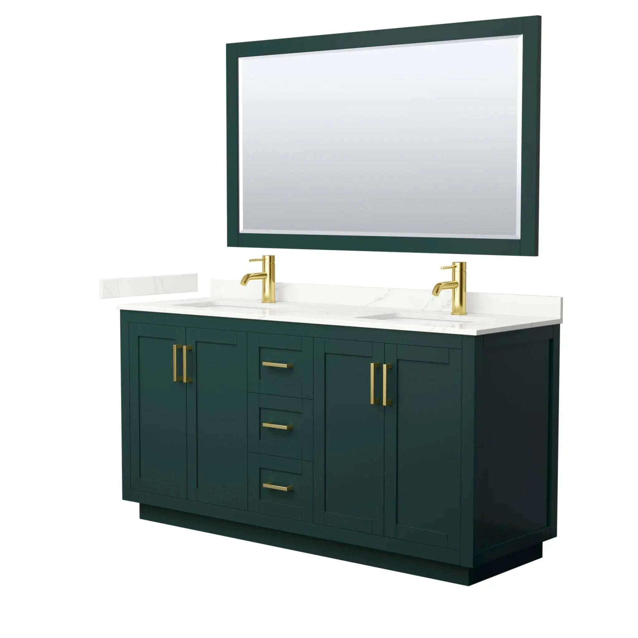 66" Miranda Double Bathroom Vanity in Green with Brushed Gold Trim & 58" Mirror by Wyndham