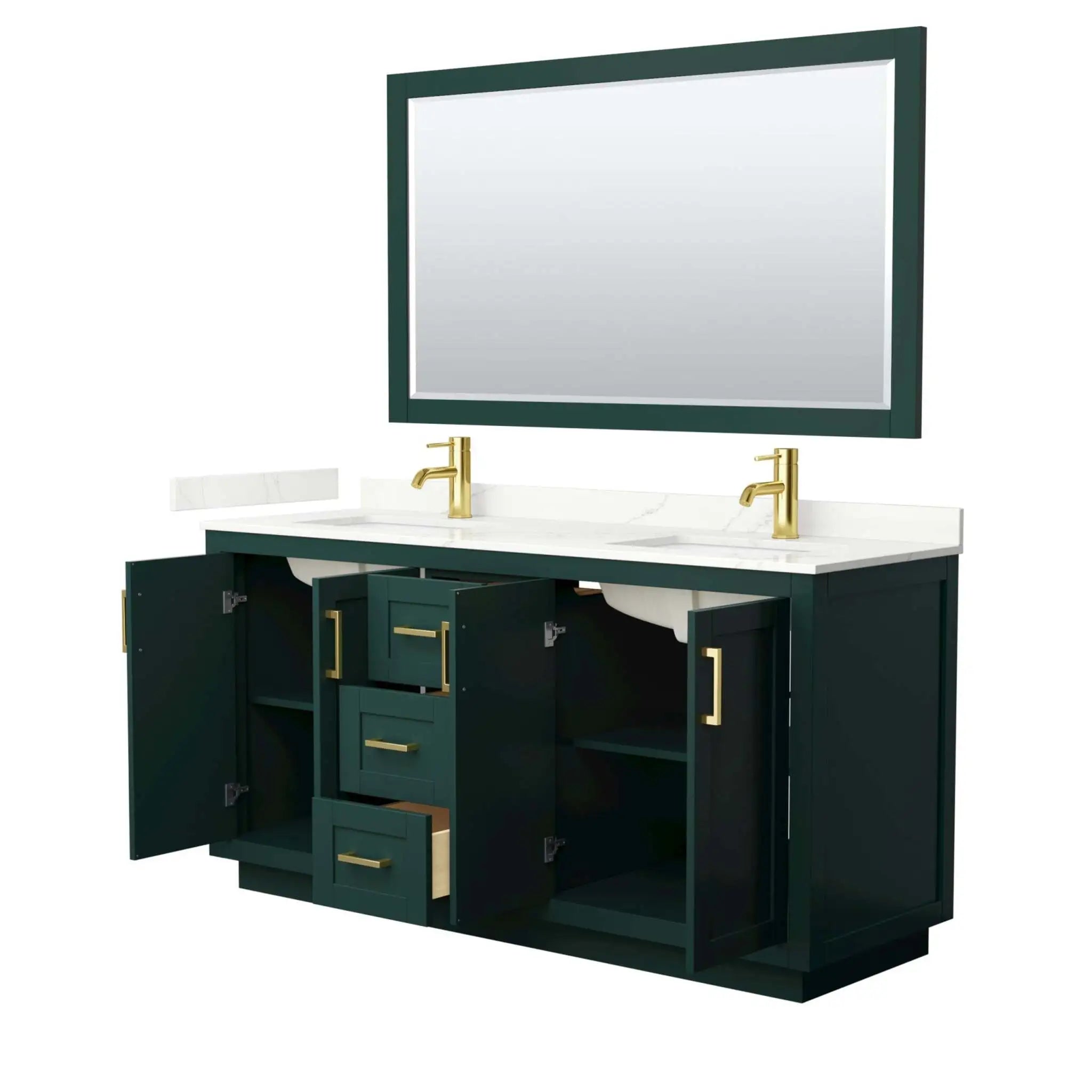 66" Miranda Double Bathroom Vanity in Green with Brushed Gold Trim & 58" Mirror by Wyndham