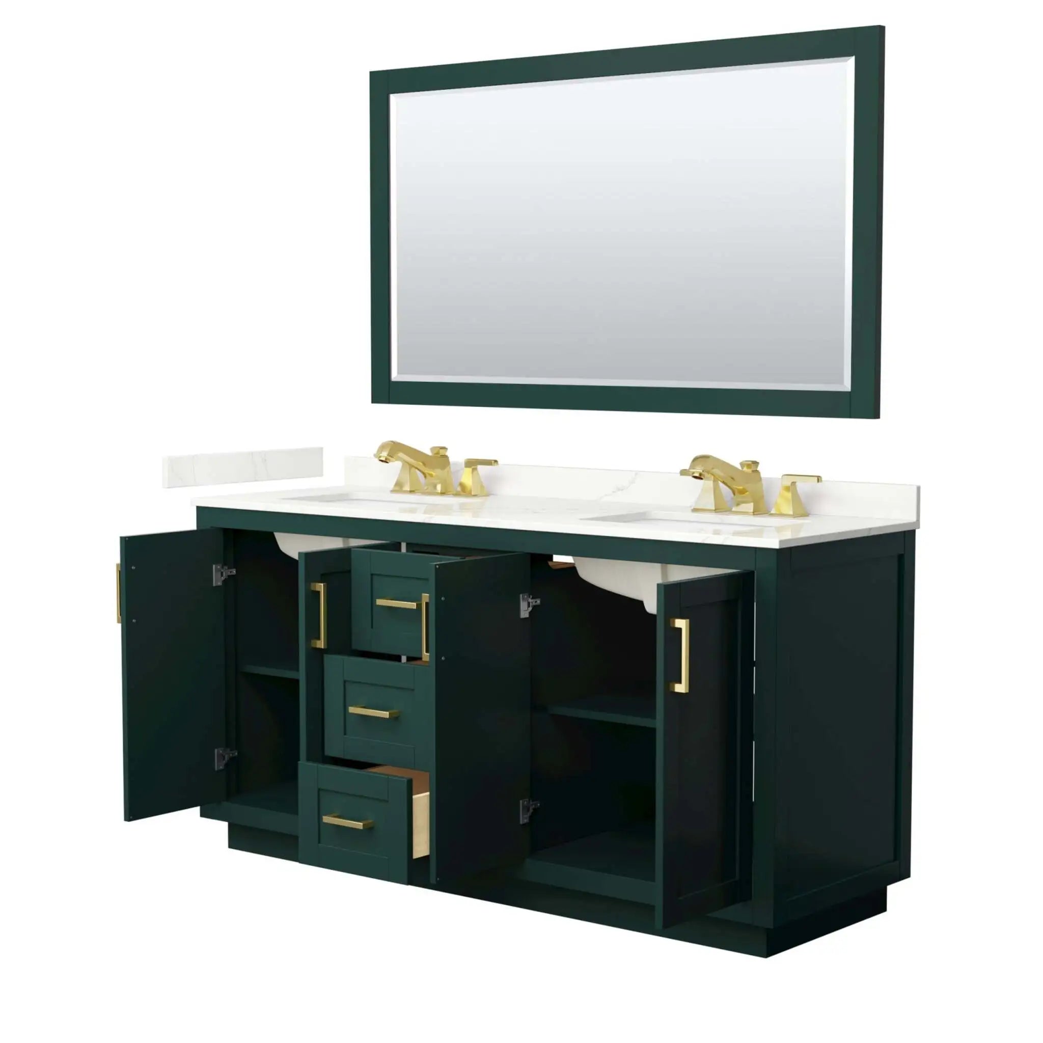 66" Miranda Double Bathroom Vanity in Green with Brushed Gold Trim & 58" Mirror by Wyndham