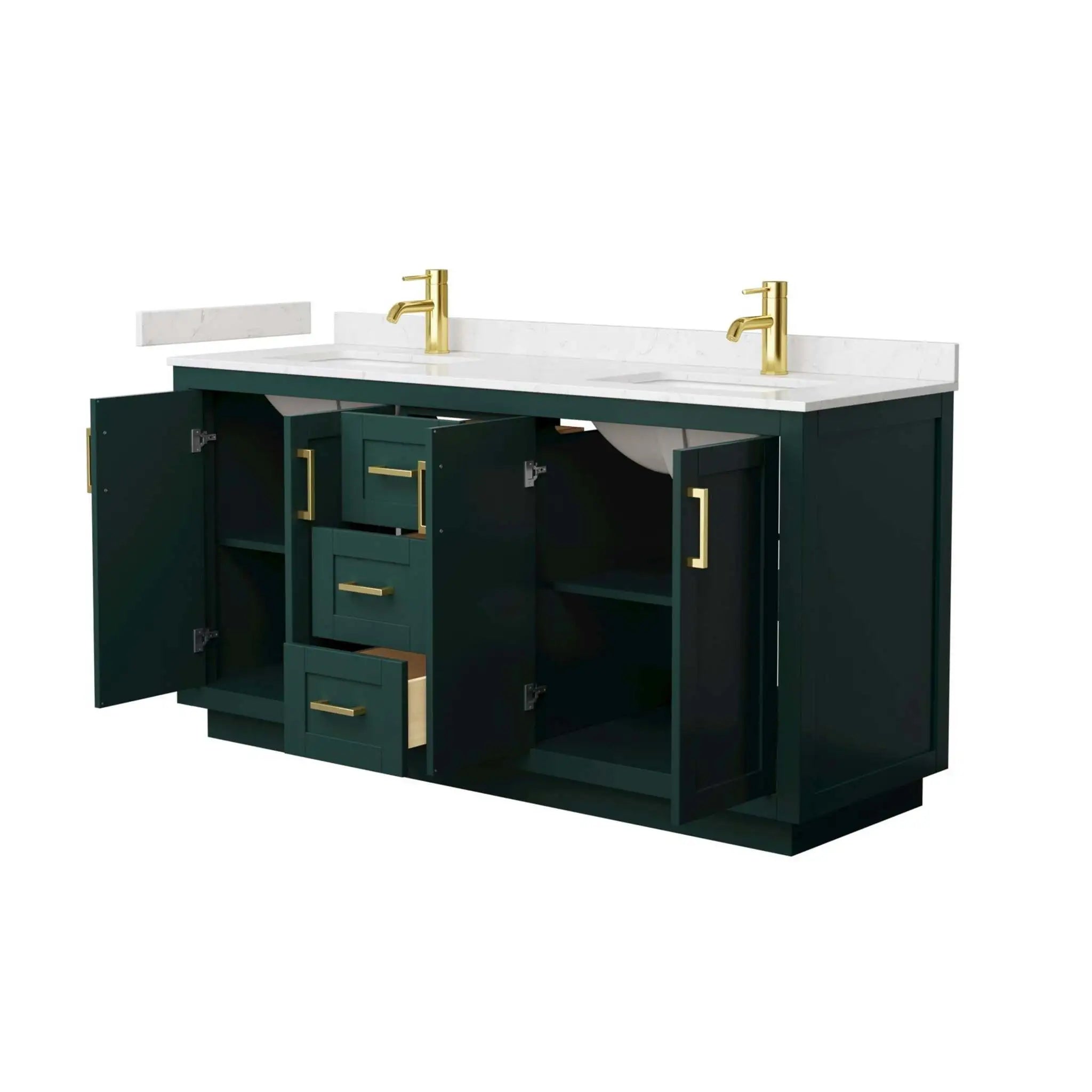 66" Miranda Double Bathroom Vanity in Green with Brushed Gold Trim by Wyndham