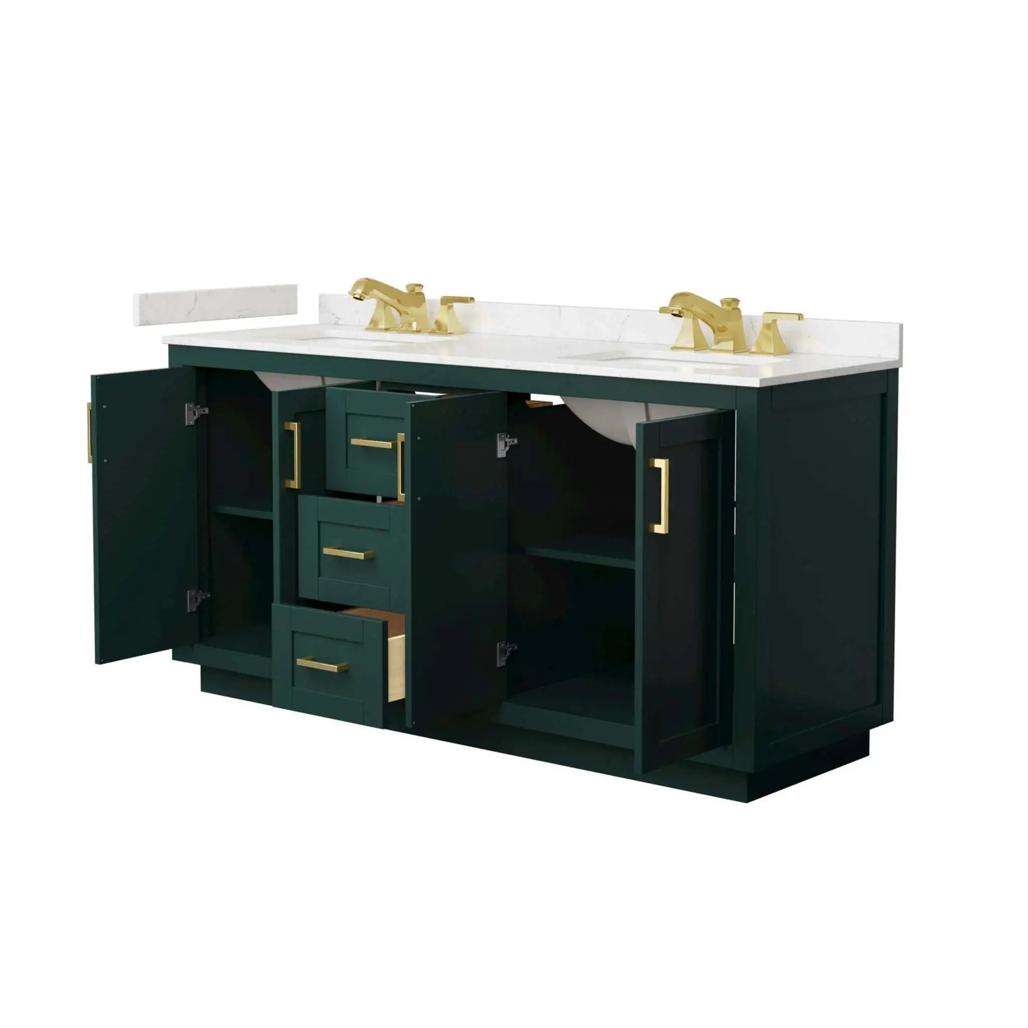 66" Miranda Double Bathroom Vanity in Green with Brushed Gold Trim by Wyndham