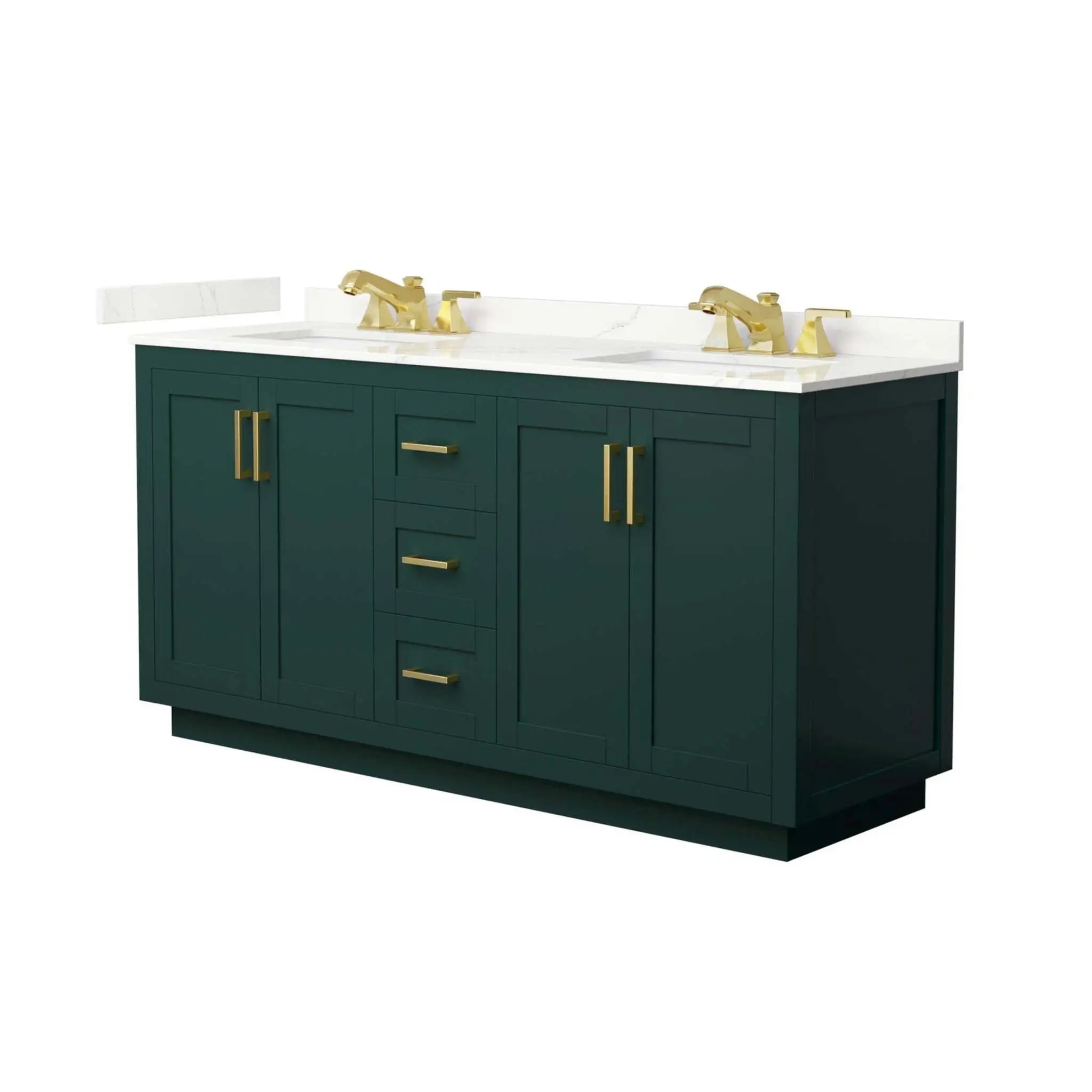 66" Miranda Double Bathroom Vanity in Green with Brushed Gold Trim by Wyndham