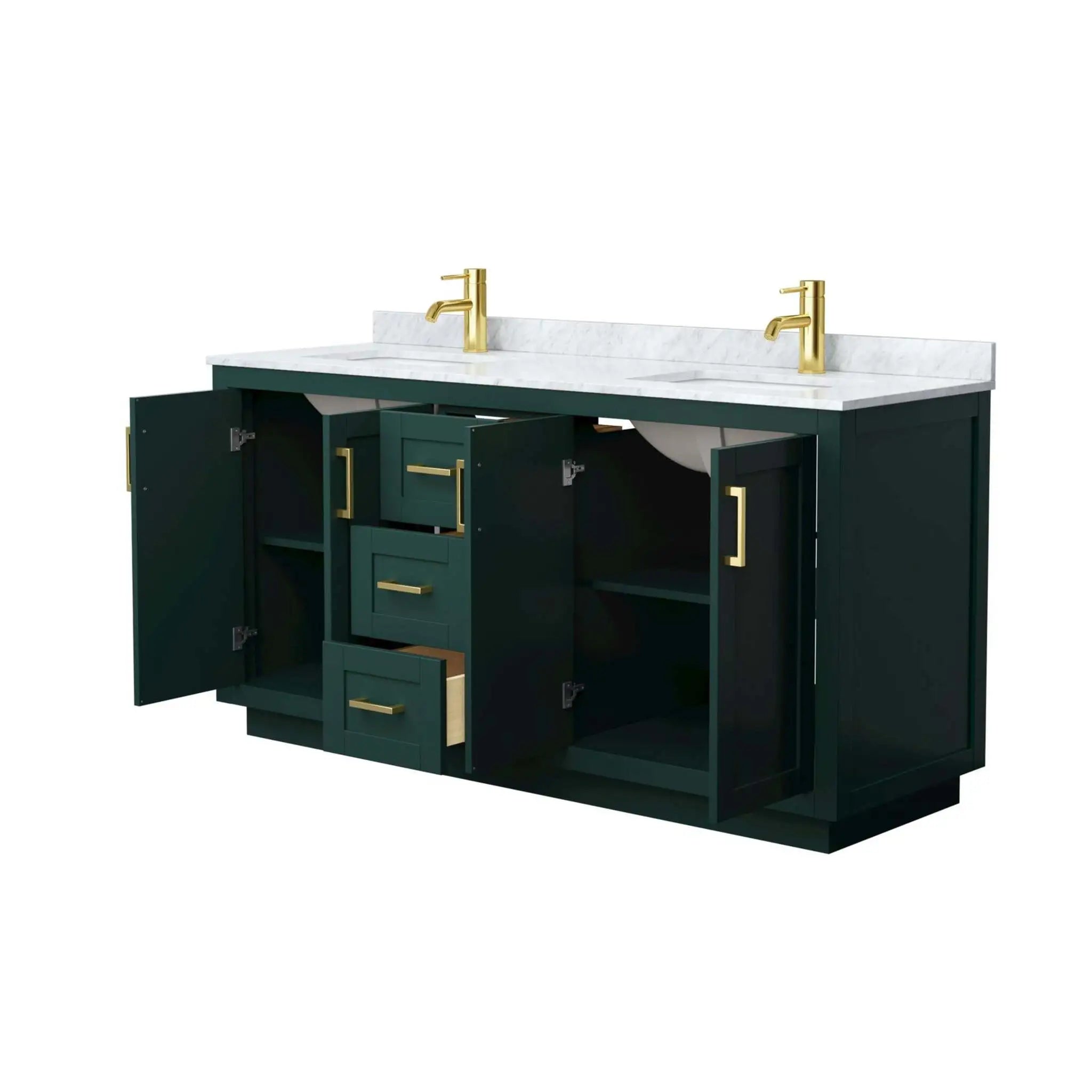 66" Miranda Double Bathroom Vanity in Green with Brushed Gold Trim by Wyndham