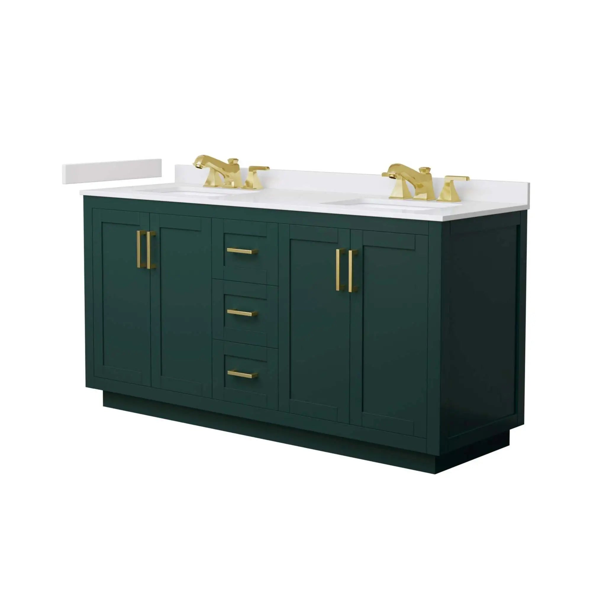 66" Miranda Double Bathroom Vanity in Green with Brushed Gold Trim by Wyndham