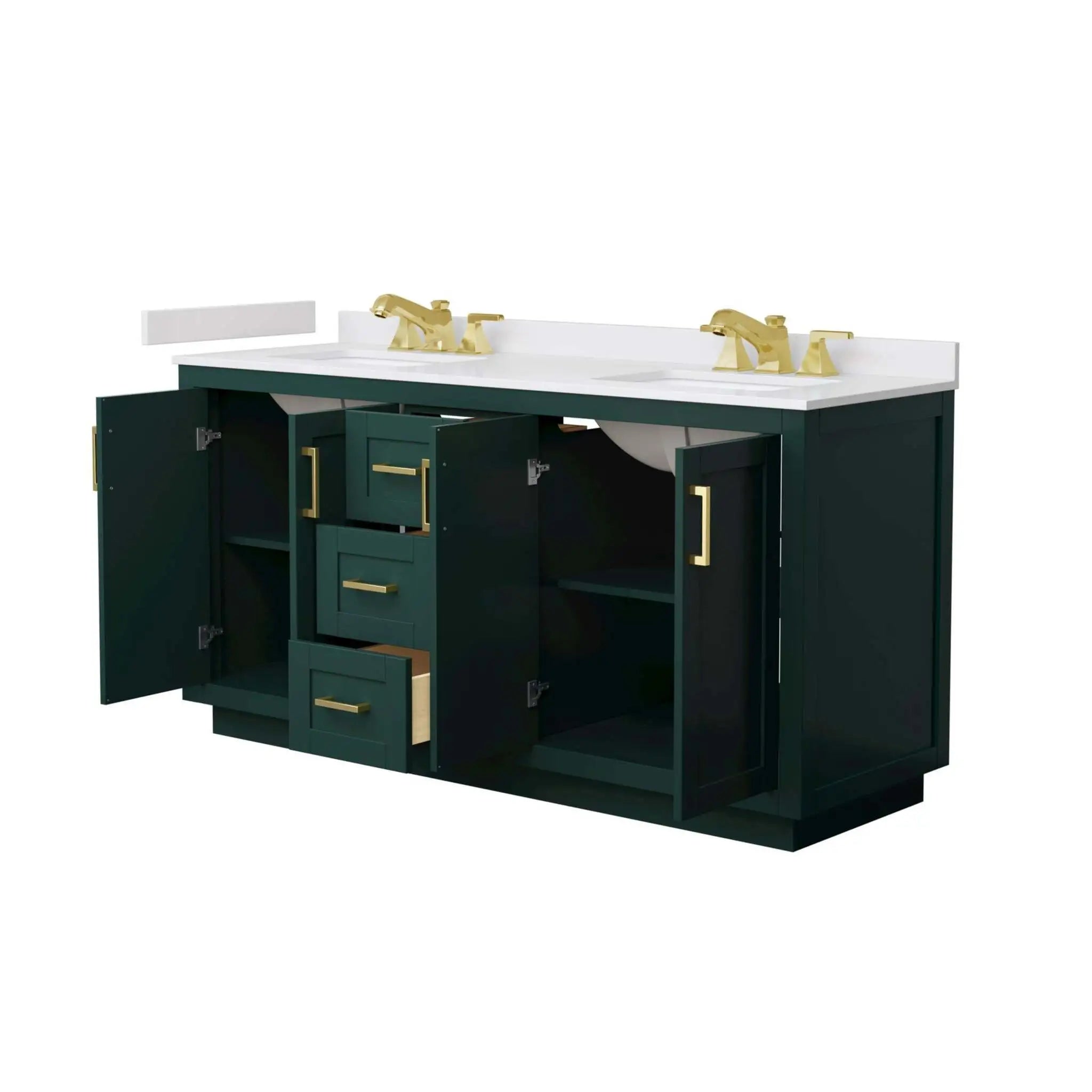 66" Miranda Double Bathroom Vanity in Green with Brushed Gold Trim by Wyndham