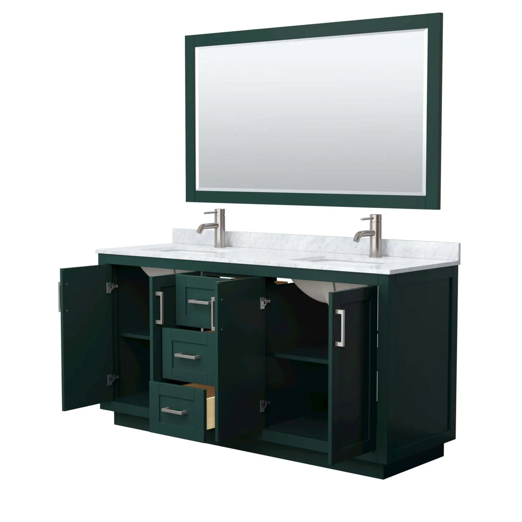 66" Miranda Double Bathroom Vanity in Green with Brushed Nickel Trim & 58" Mirror by Wyndham