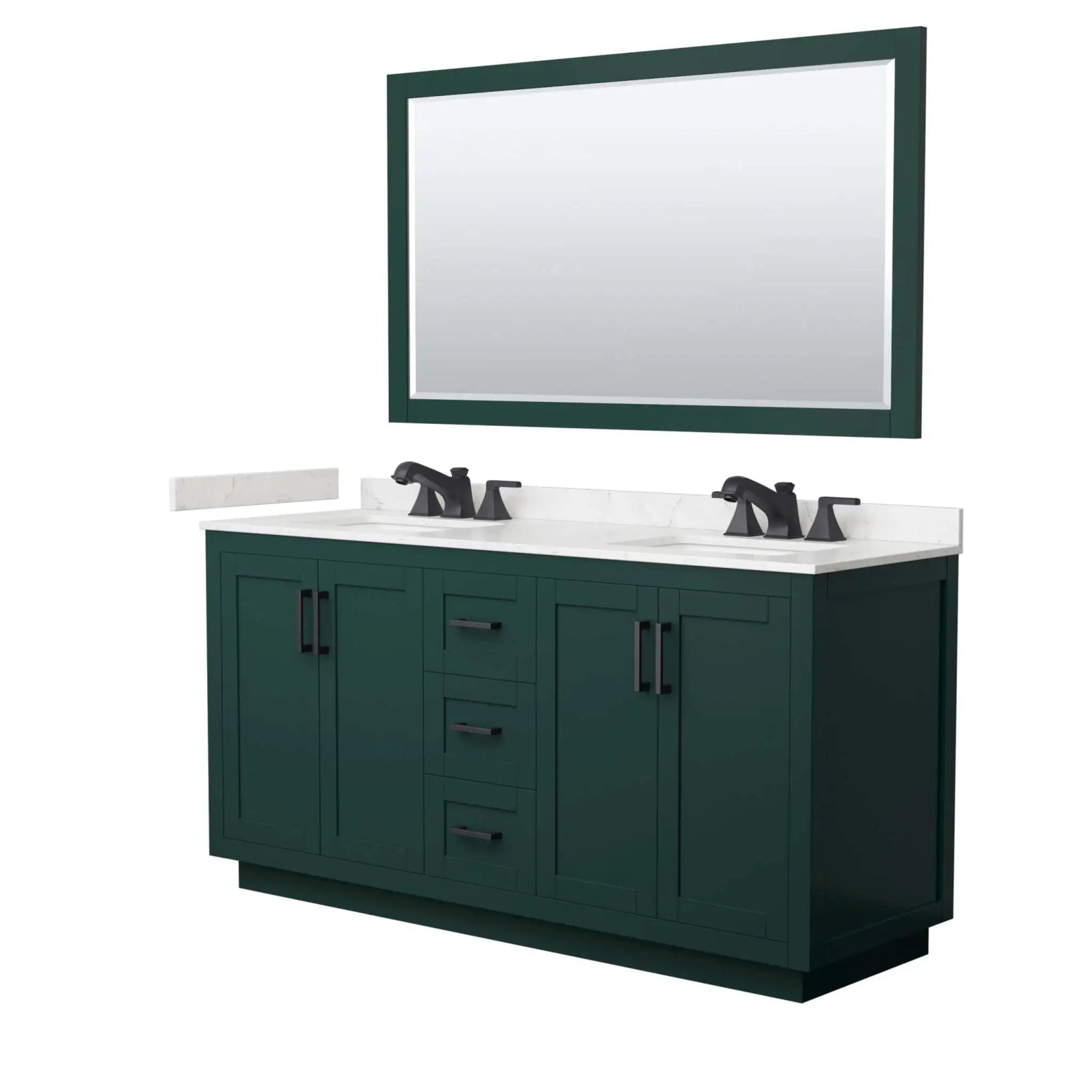 66" Miranda Double Bathroom Vanity in Green with Matte Black Trim & 58" Mirror by Wyndham