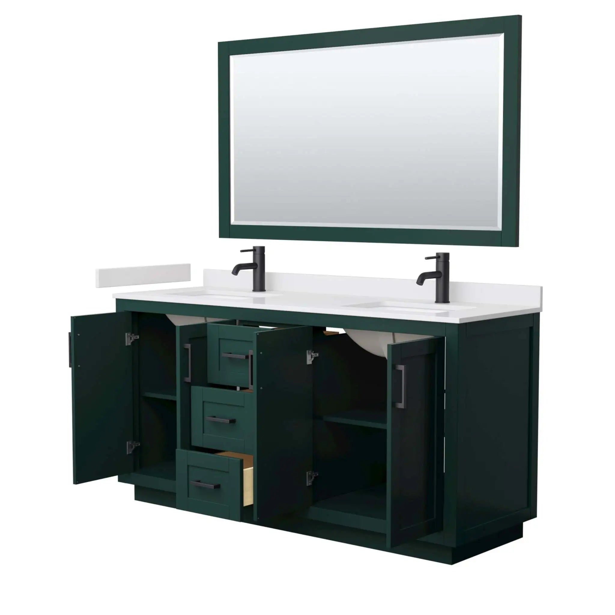 66" Miranda Double Bathroom Vanity in Green with Matte Black Trim & 58" Mirror by Wyndham