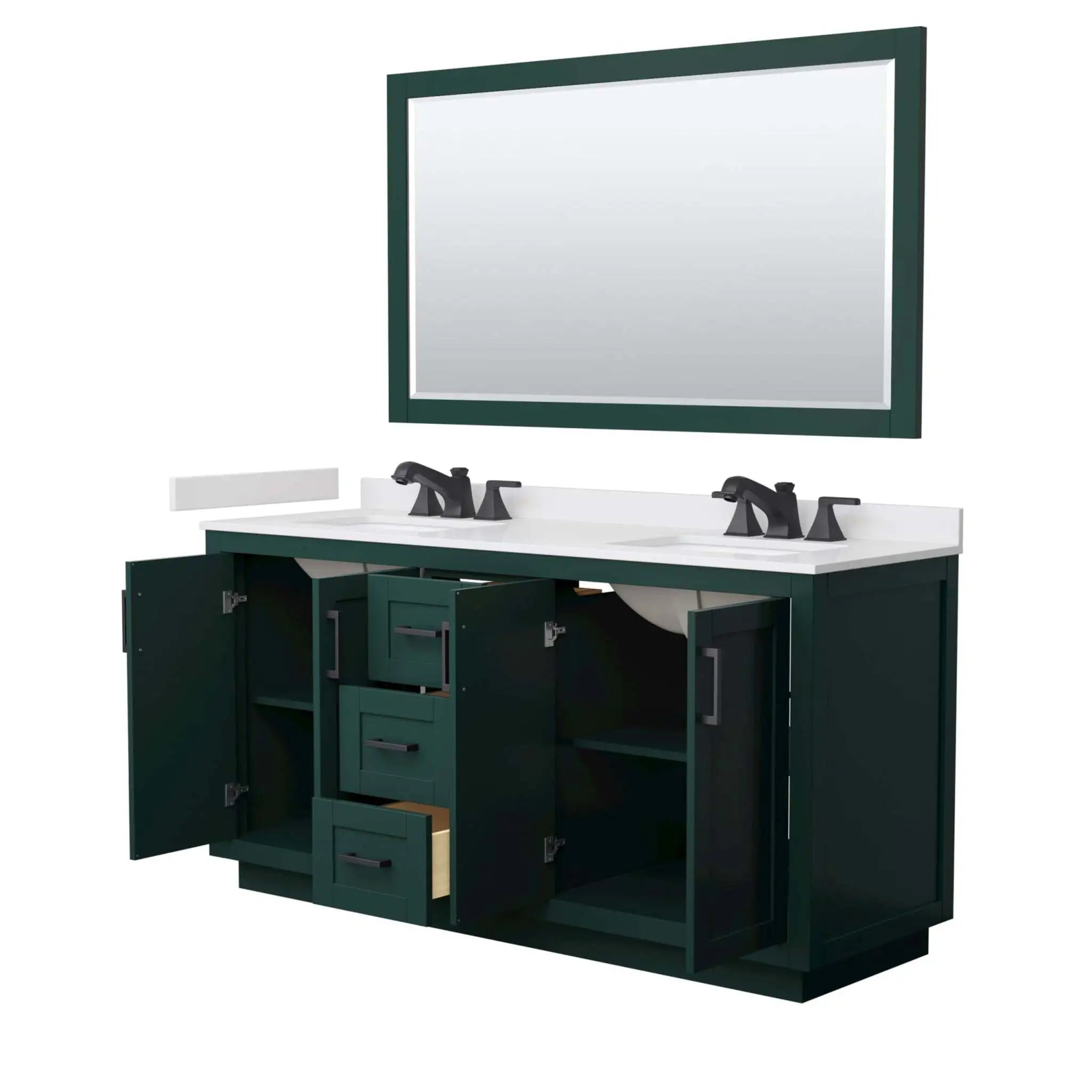 66" Miranda Double Bathroom Vanity in Green with Matte Black Trim & 58" Mirror by Wyndham
