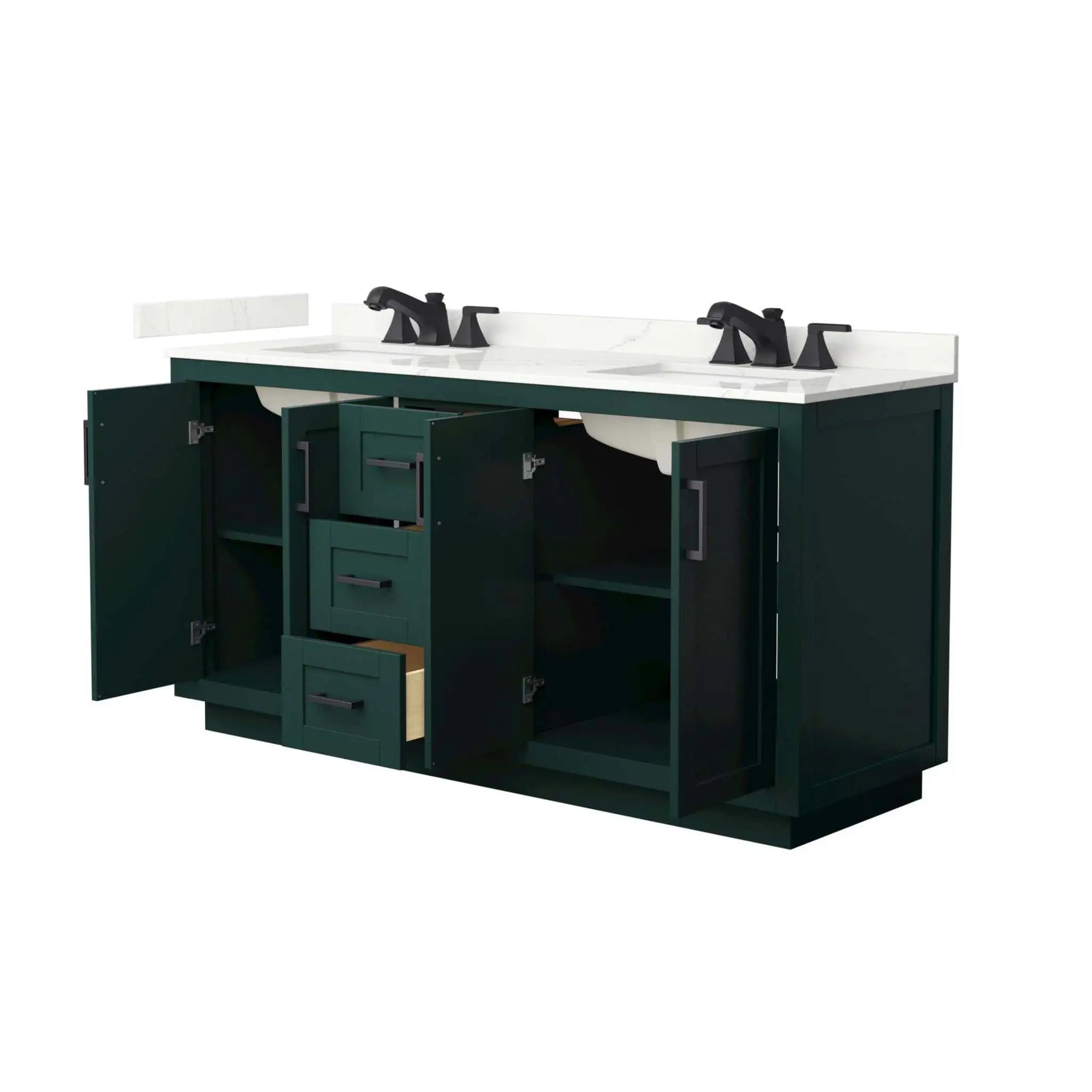 66" Miranda Double Bathroom Vanity in Green with Matte Black Trim by Wyndham