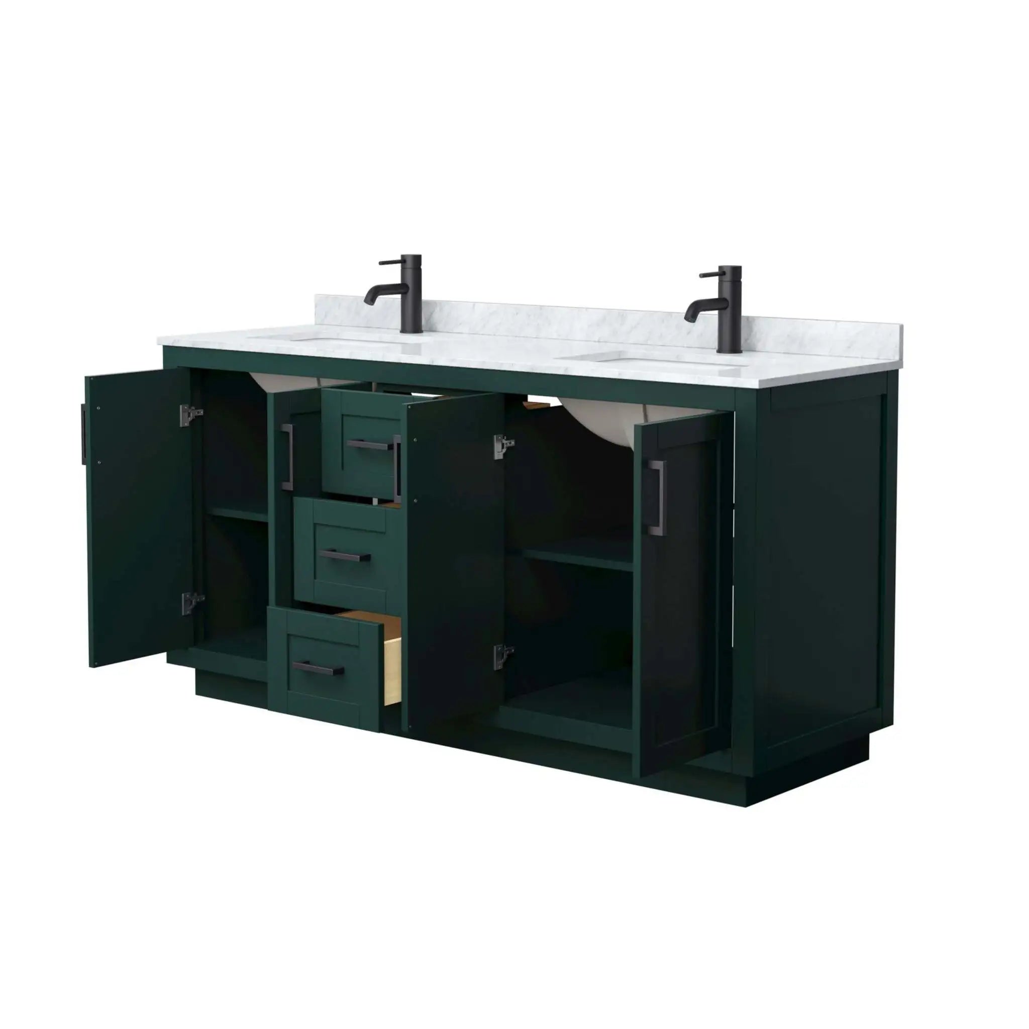 66" Miranda Double Bathroom Vanity in Green with Matte Black Trim by Wyndham
