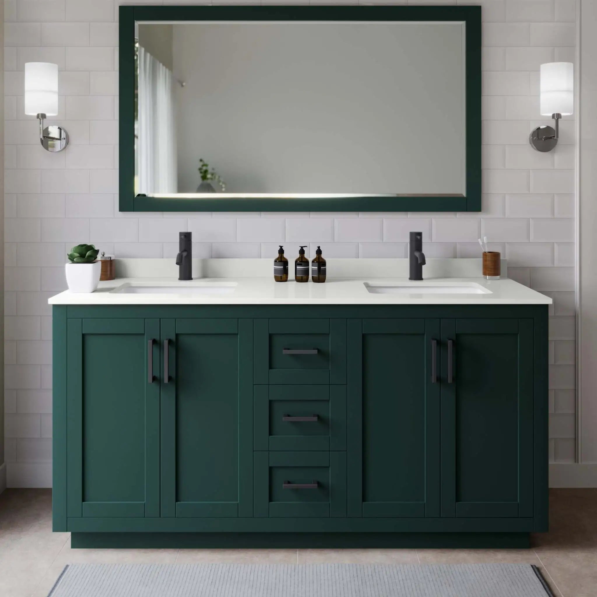 66" Miranda Double Bathroom Vanity in Green with Matte Black Trim by Wyndham