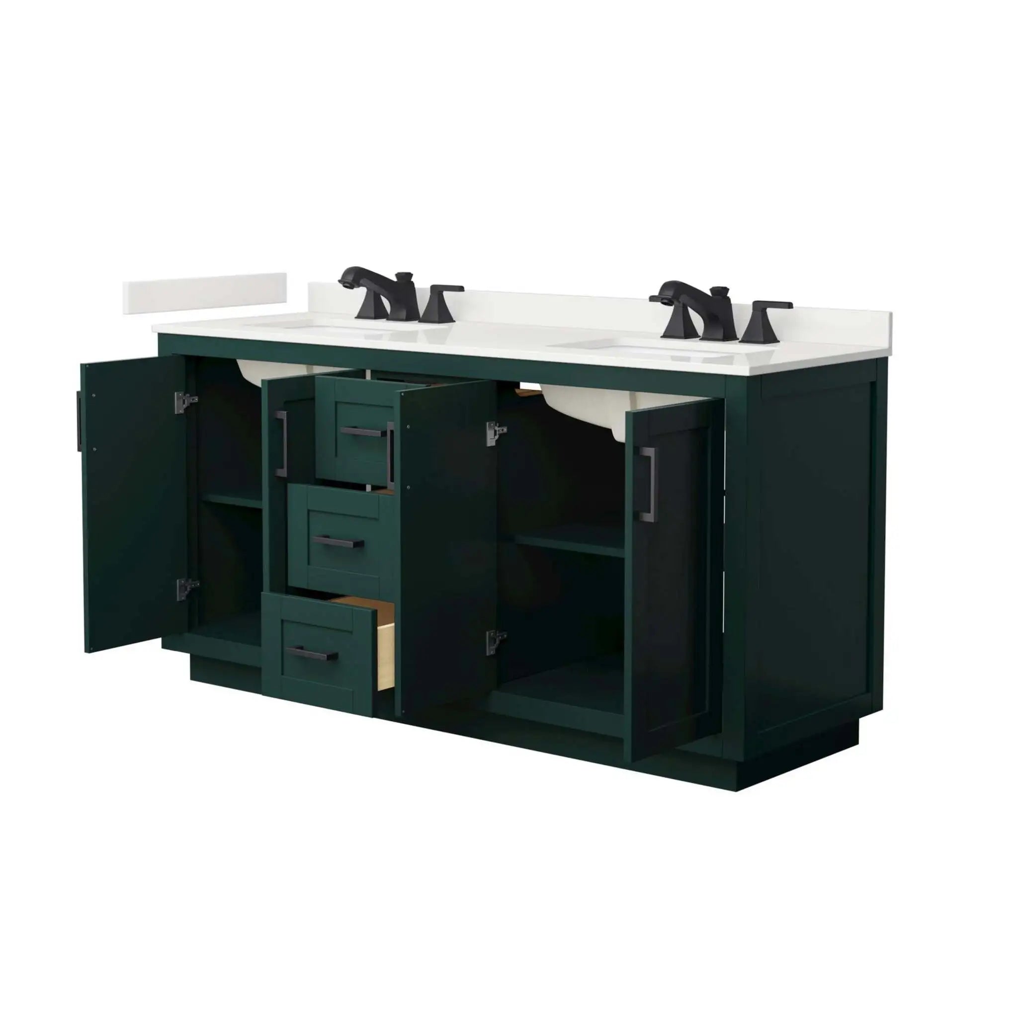 66" Miranda Double Bathroom Vanity in Green with Matte Black Trim by Wyndham