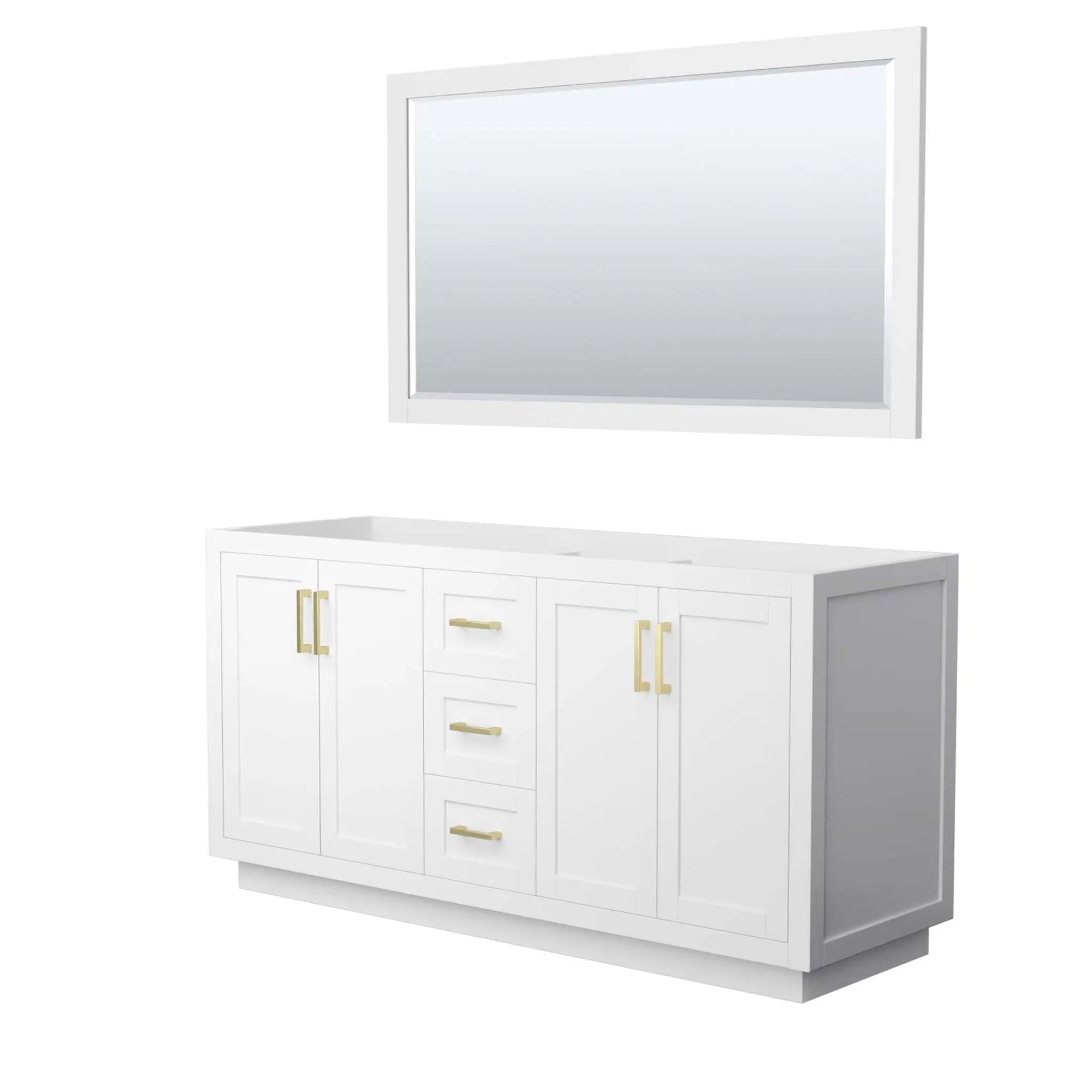 66" Miranda Double Bathroom Vanity in White with Brushed Gold Trim & 58" Mirror by Wyndham