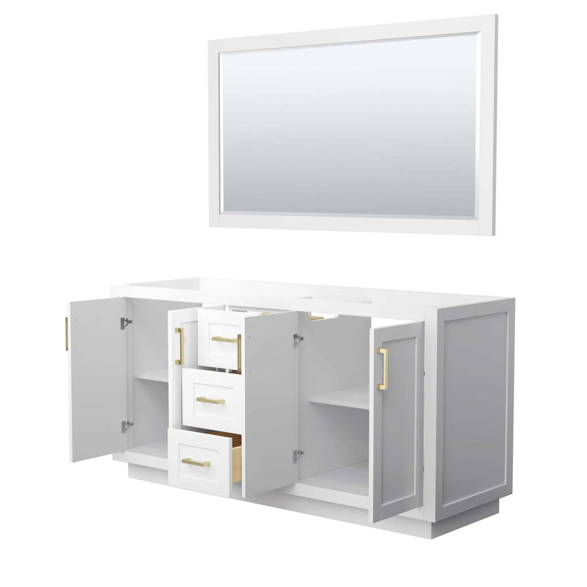66" Miranda Double Bathroom Vanity in White with Brushed Gold Trim & 58" Mirror by Wyndham