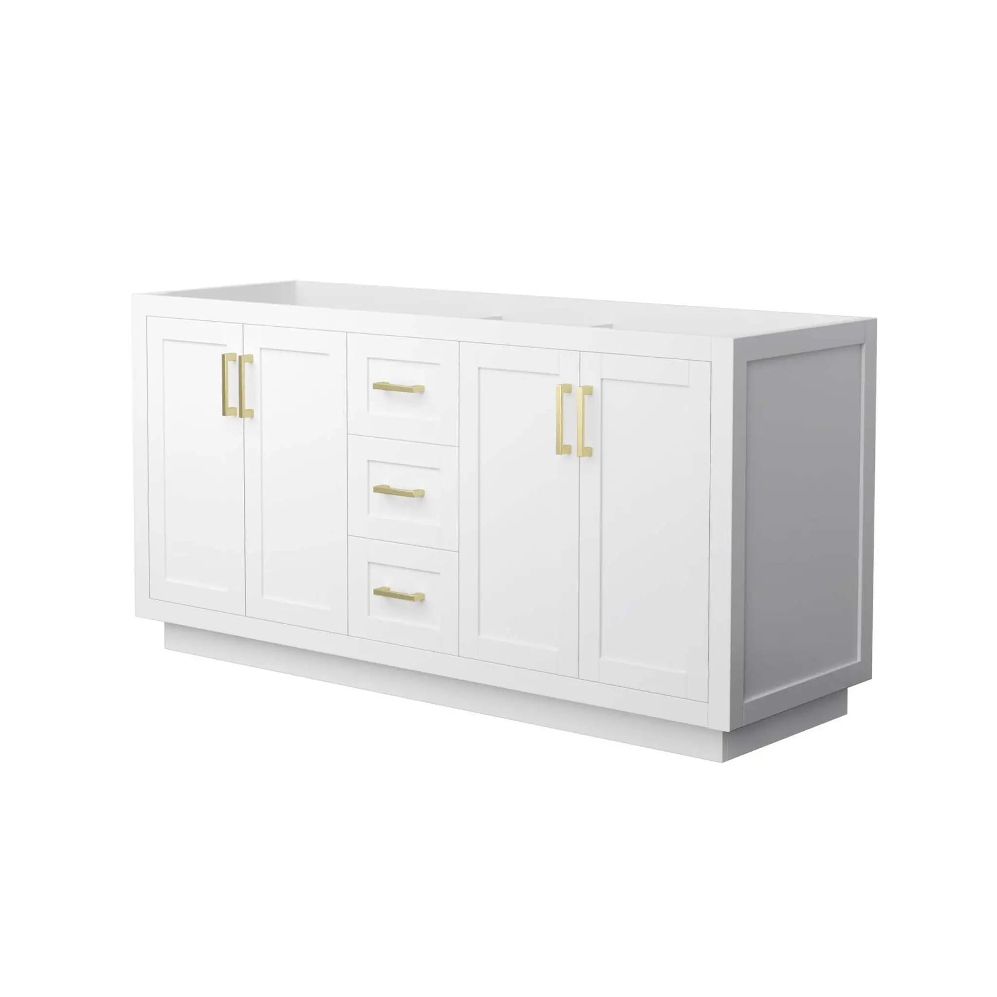 66" Miranda Double Bathroom Vanity in White with Brushed Gold Trim by Wyndham
