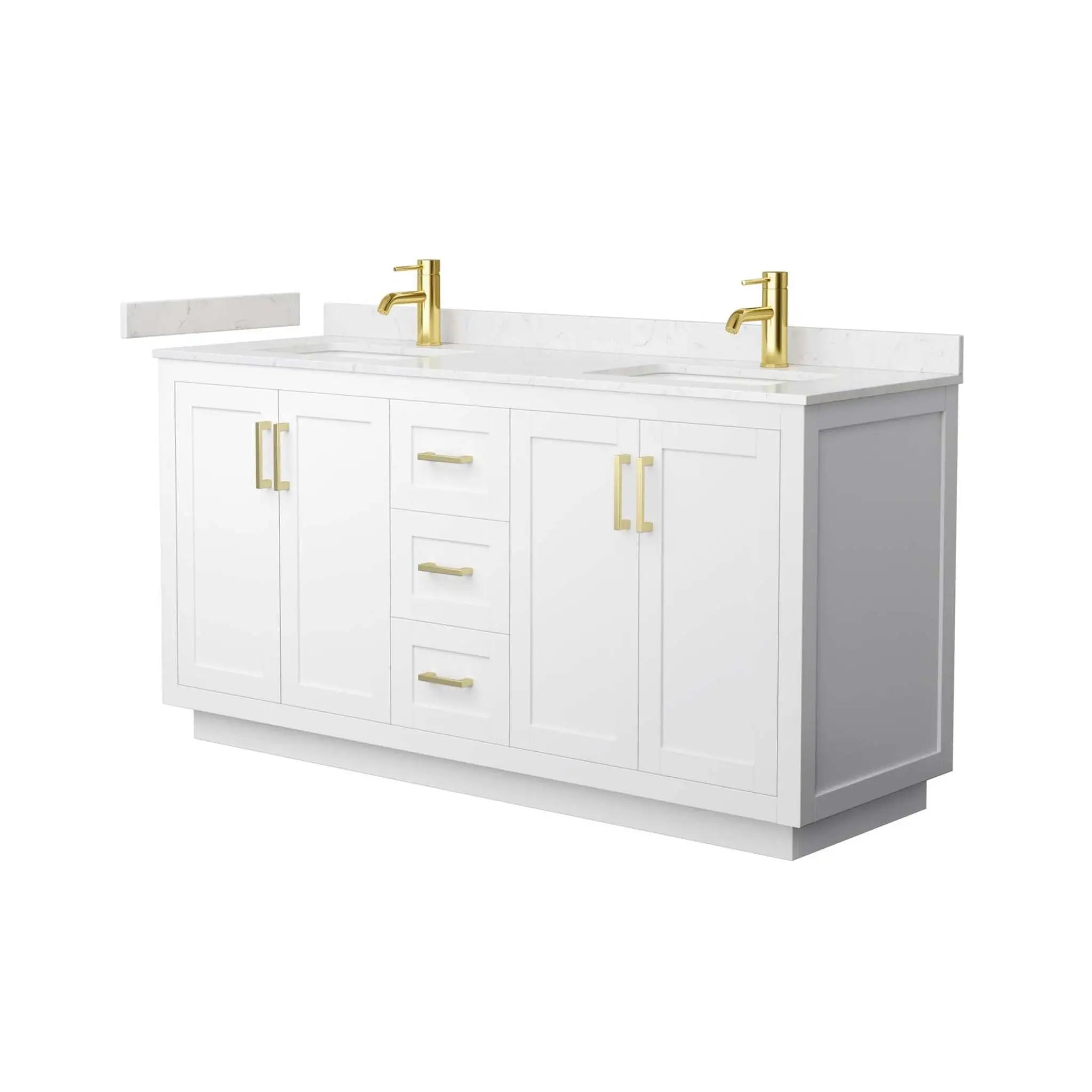 66" Miranda Double Bathroom Vanity in White with Brushed Gold Trim by Wyndham